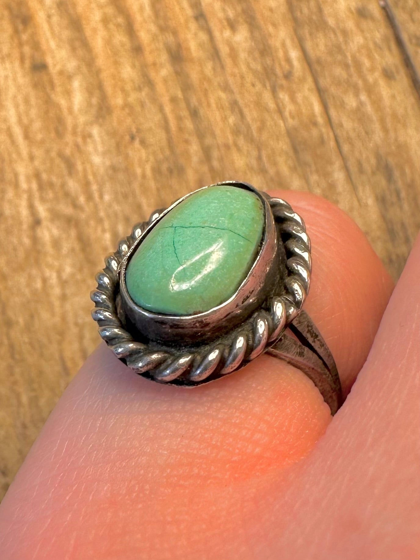 Native American Türkis Seilrand Fassung Silber Ring Größe K