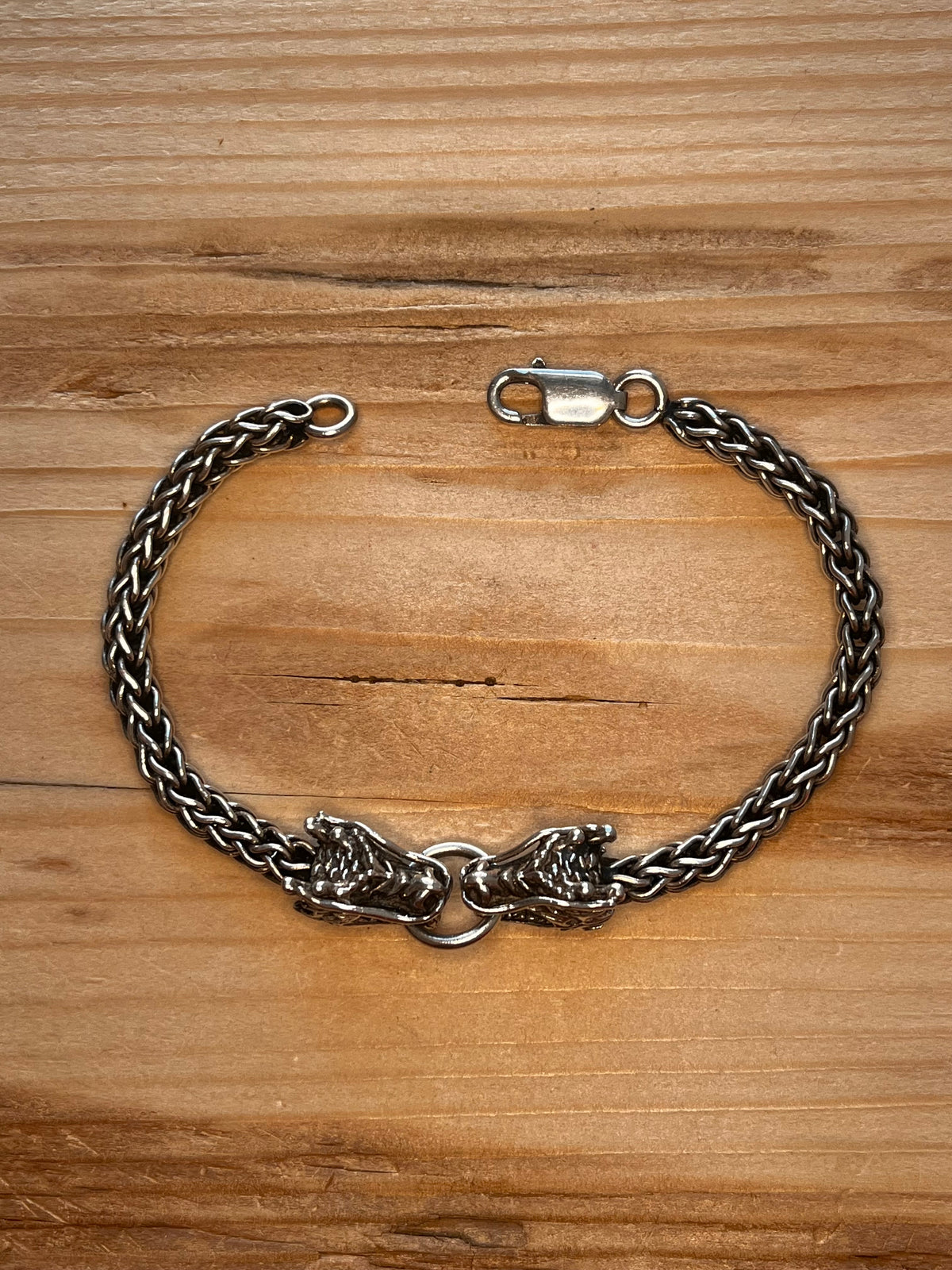 Chunky Double Dragon Foxtail Link 925 Sterling Silver 8.5 Inch Bracelet