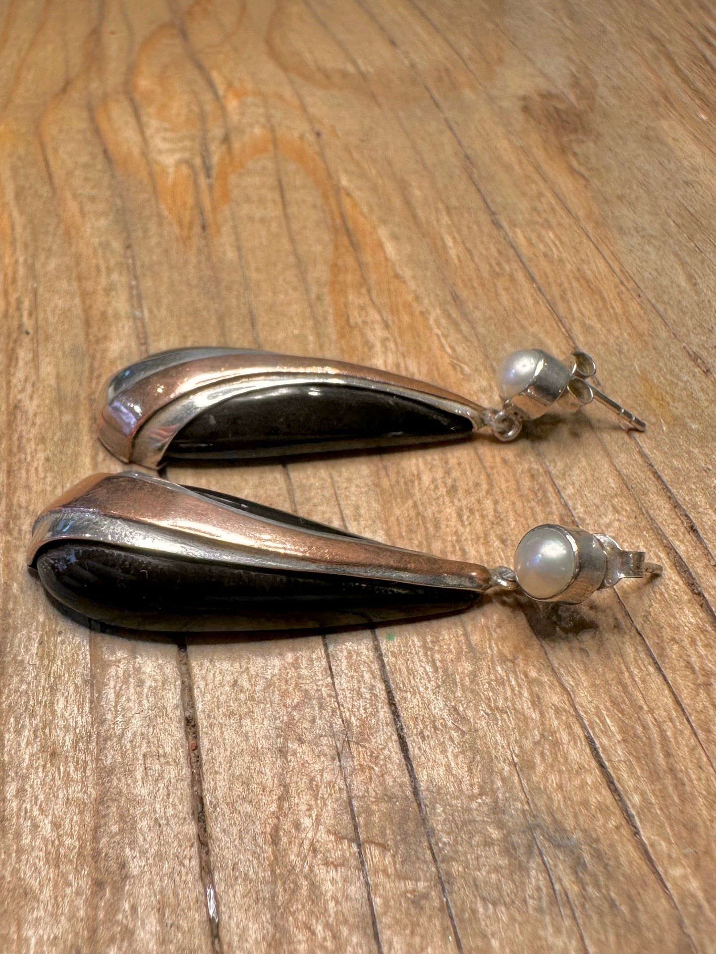 Onyx Perlen Roségold auf 925 Sterling Silber Ohrringe