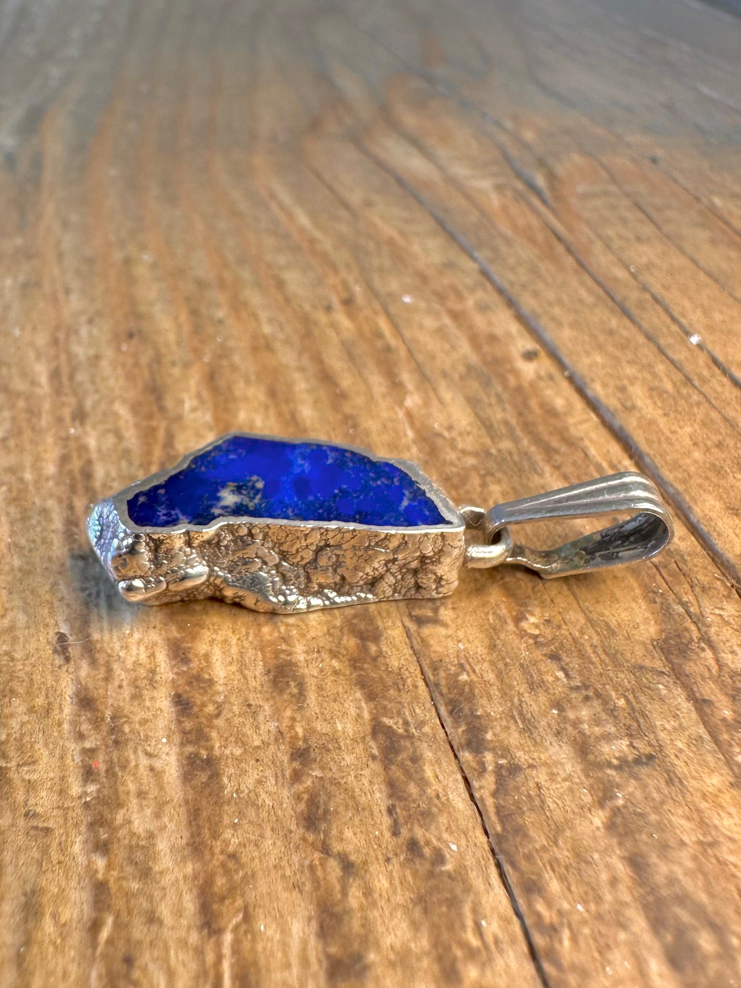 Modernist Abstract Lapis 925 Sterling Silver Pendant