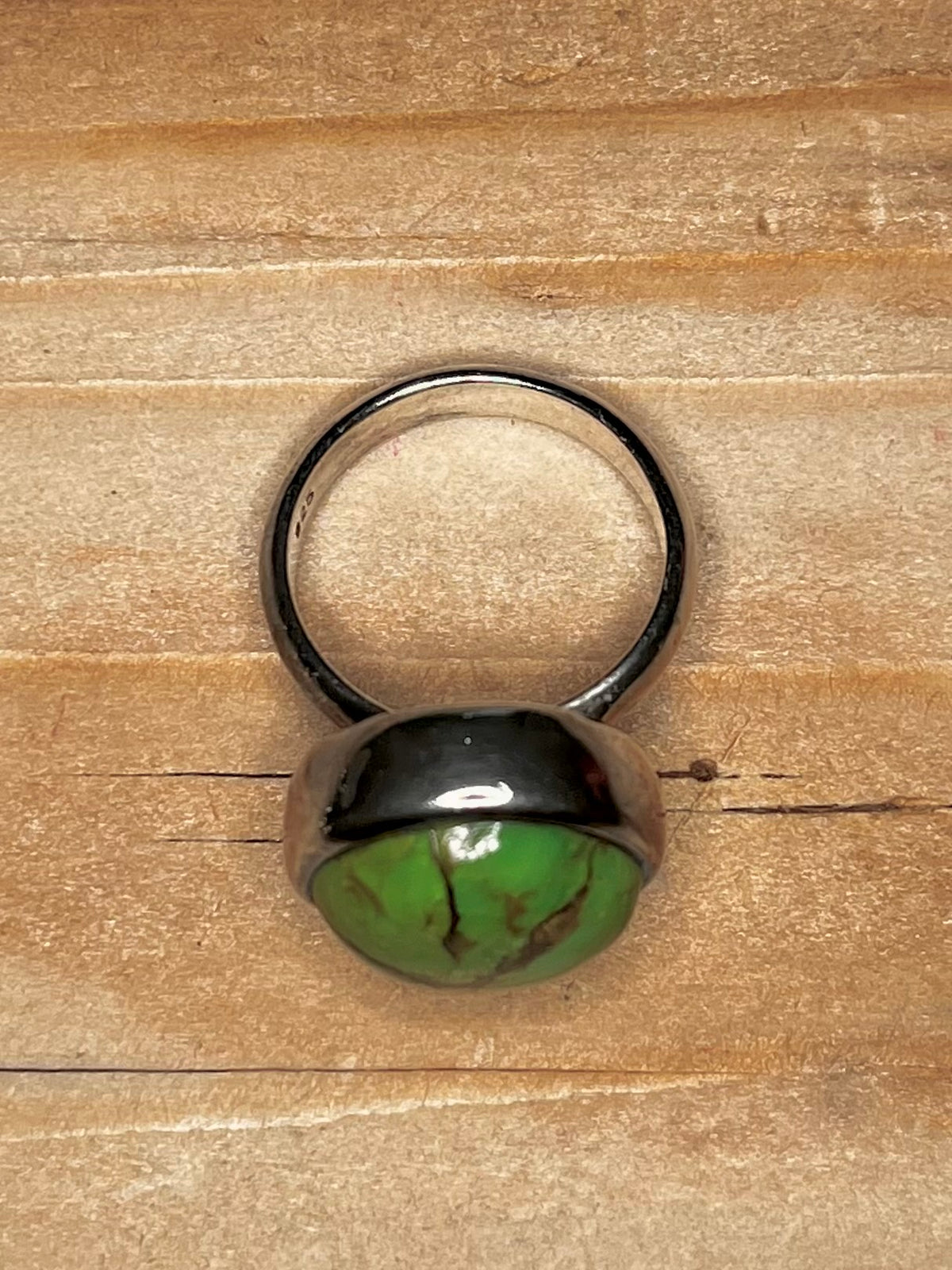 Circular Green Copper Turqoise 925 Sterling Silver Size N Ring