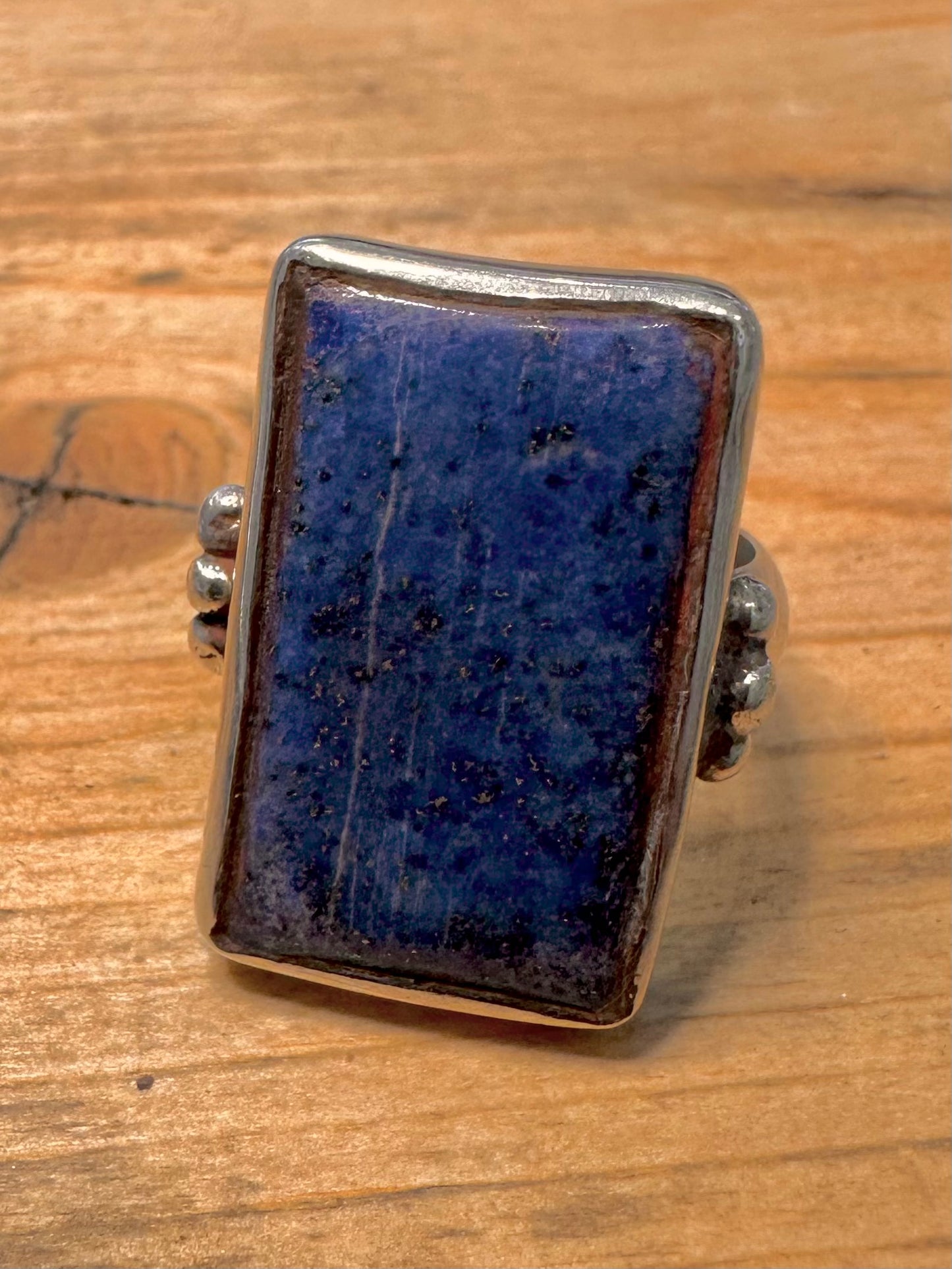 Vintage 1991 Rectangle Lapis 925 Silver Size S Ring