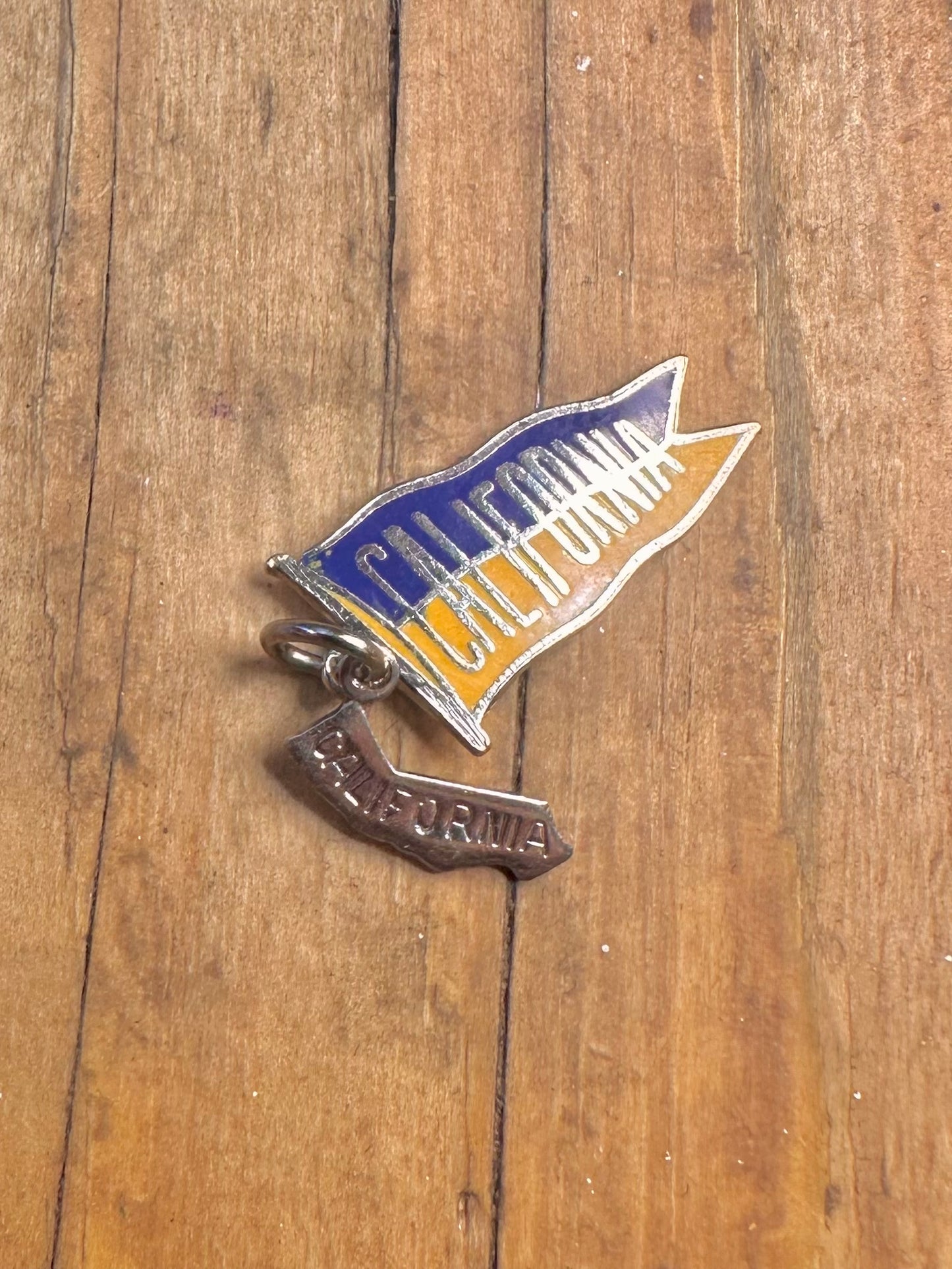 California Blue and Yellow Flag 925 Sterling Silver Charm Pendant
