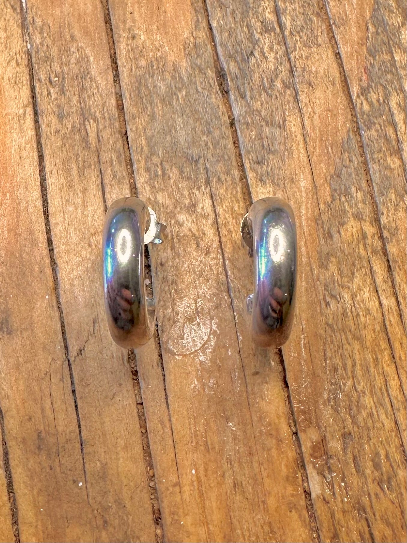 Chunky Rounded Half Hoops 925 Sterling Silver Earrings