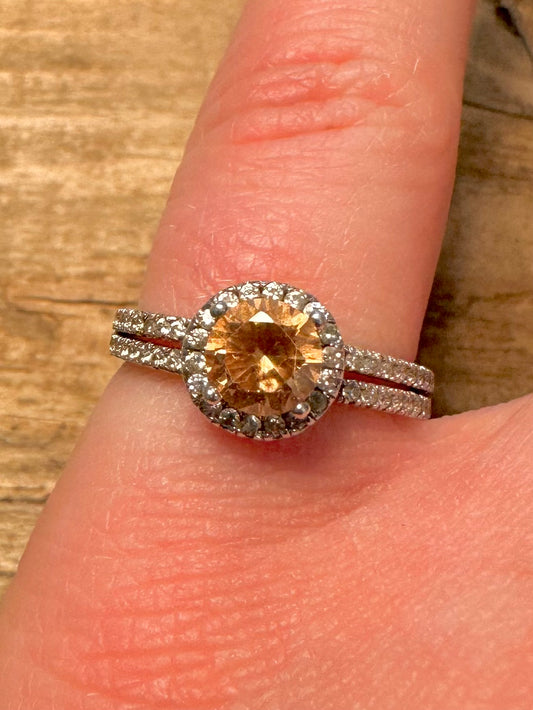 Modern Citrine and CZ 925 Silver Size N1/2 Ring