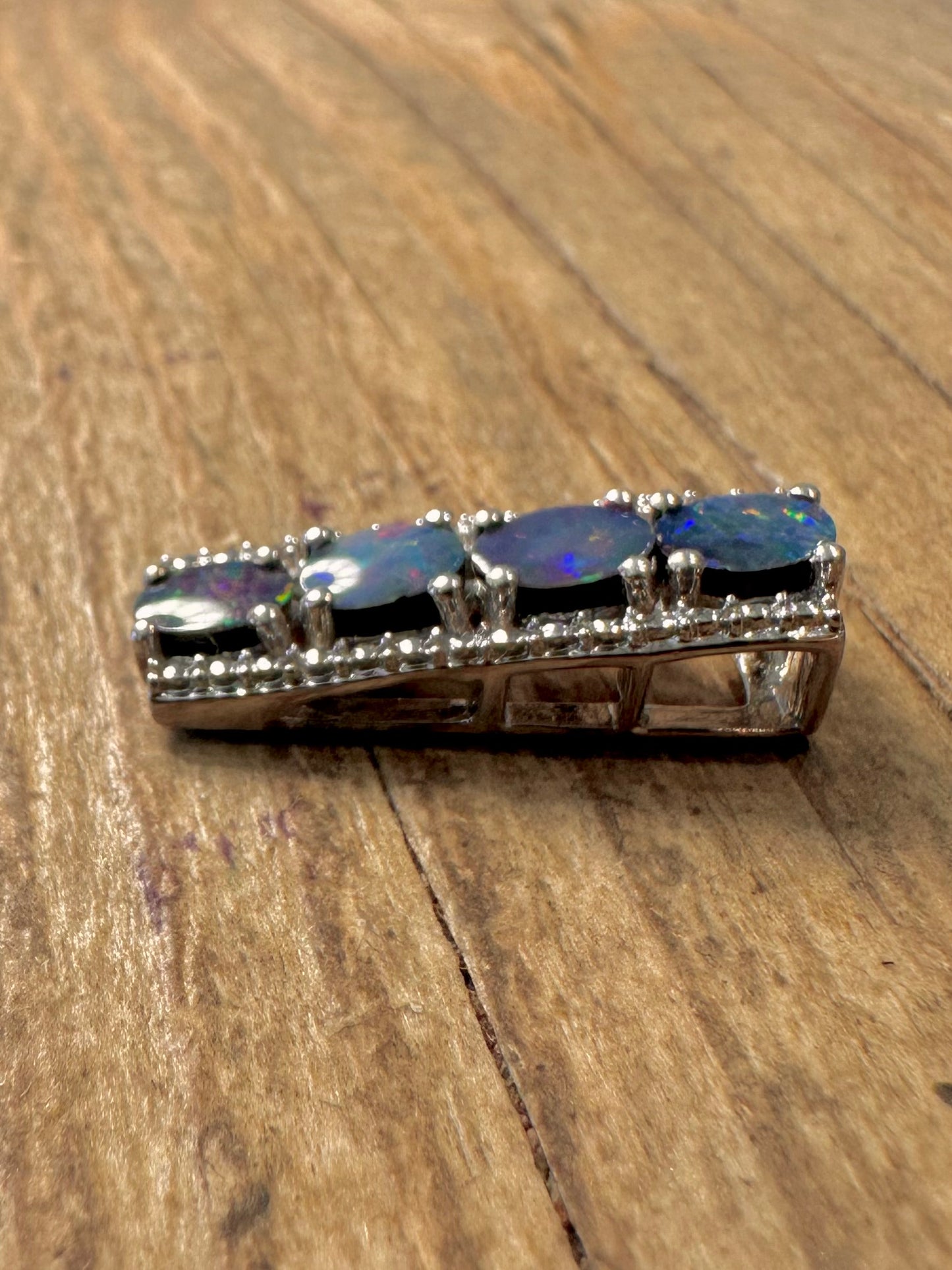 Moderner schwarzer ovaler Opal-weißer CZ-Rechteck-Anhänger aus 925er Sterlingsilber