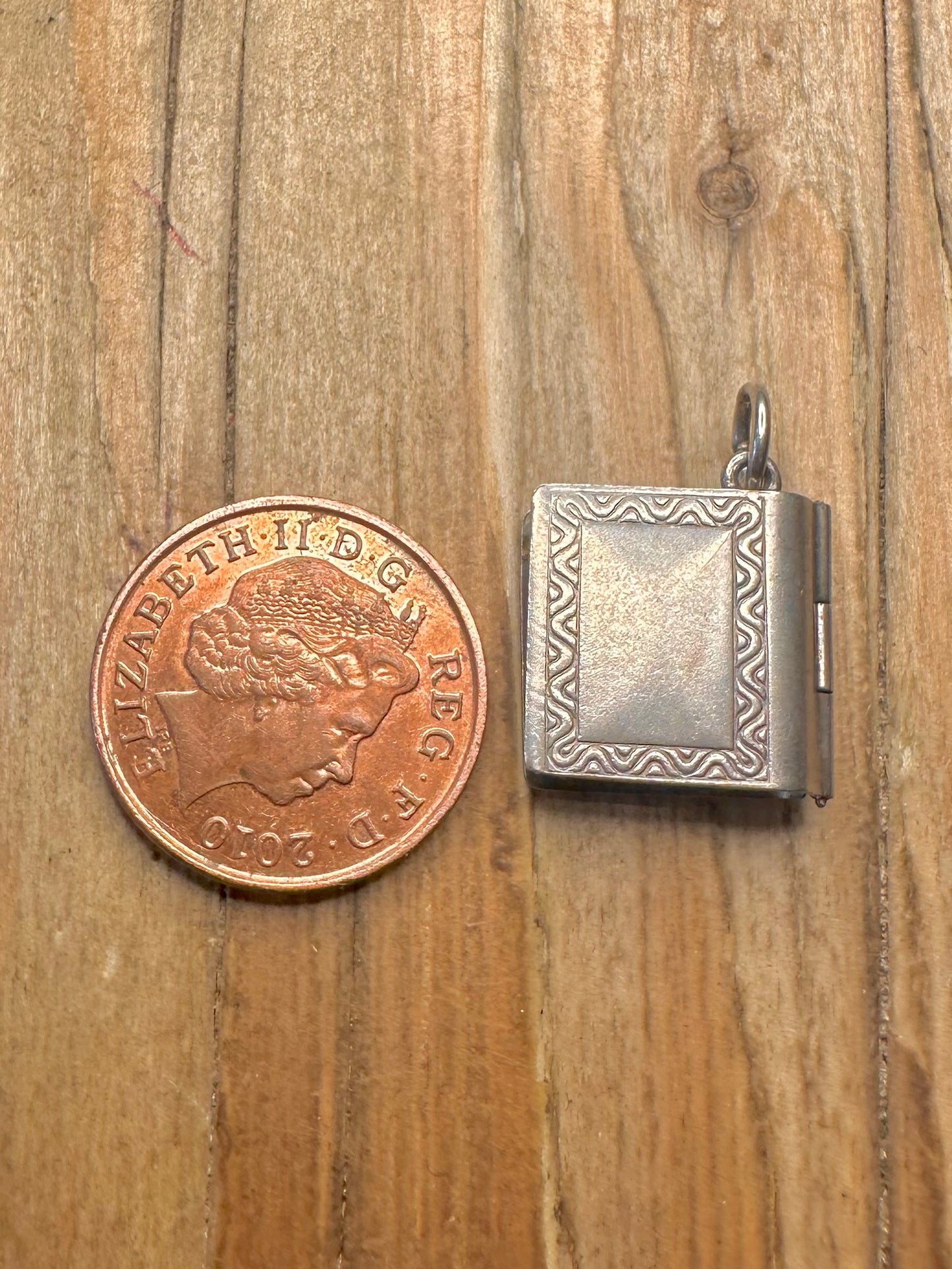 Vintage London Book Enamel with Paper Photos 925 Sterling Silver Charm Pendant