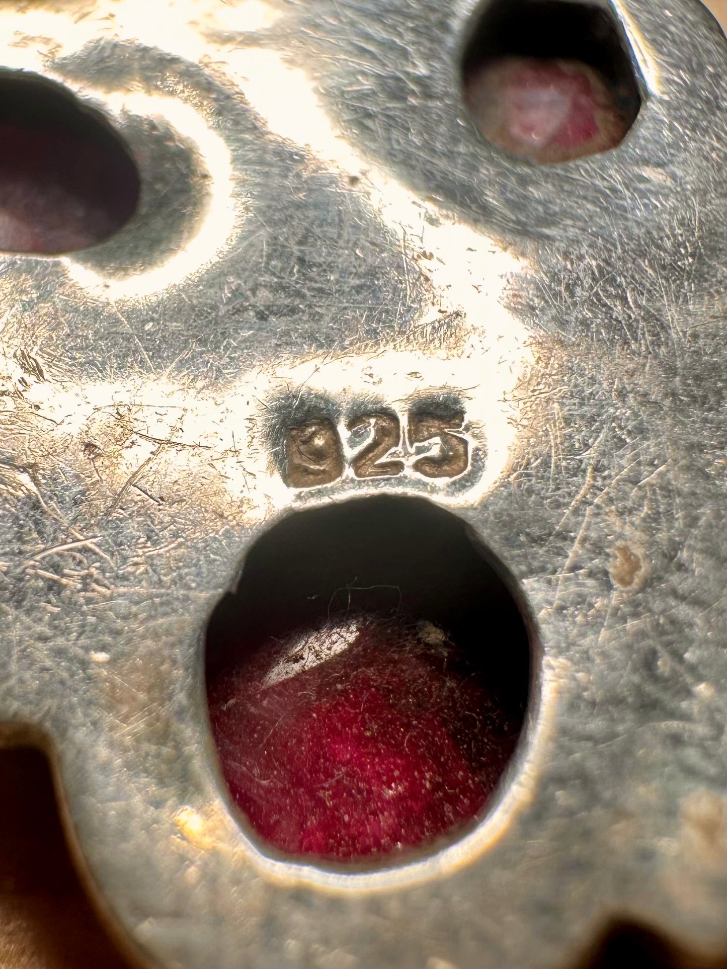Vintage Ruby Faceted and Blue Stone 925 Sterling Silver Pendant