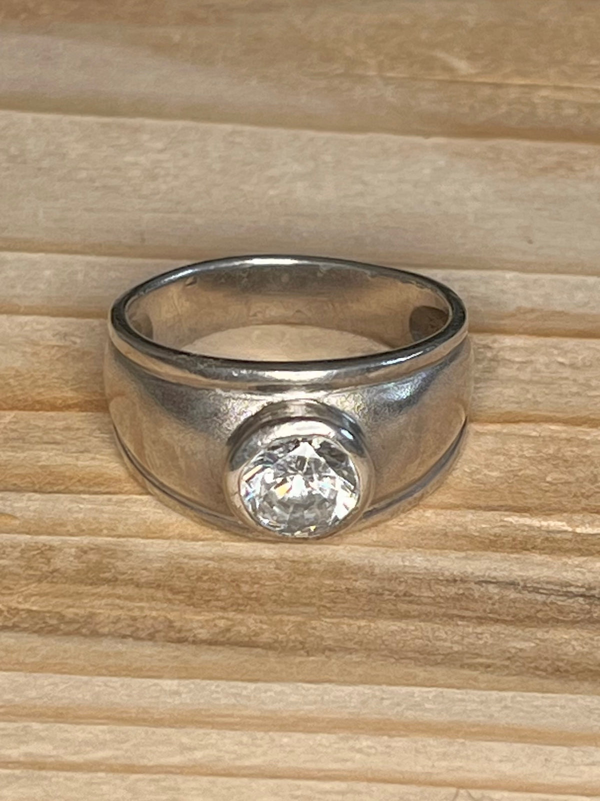 Cubic Zirconia Thick Band 925 Sterling Silver Size P Ring