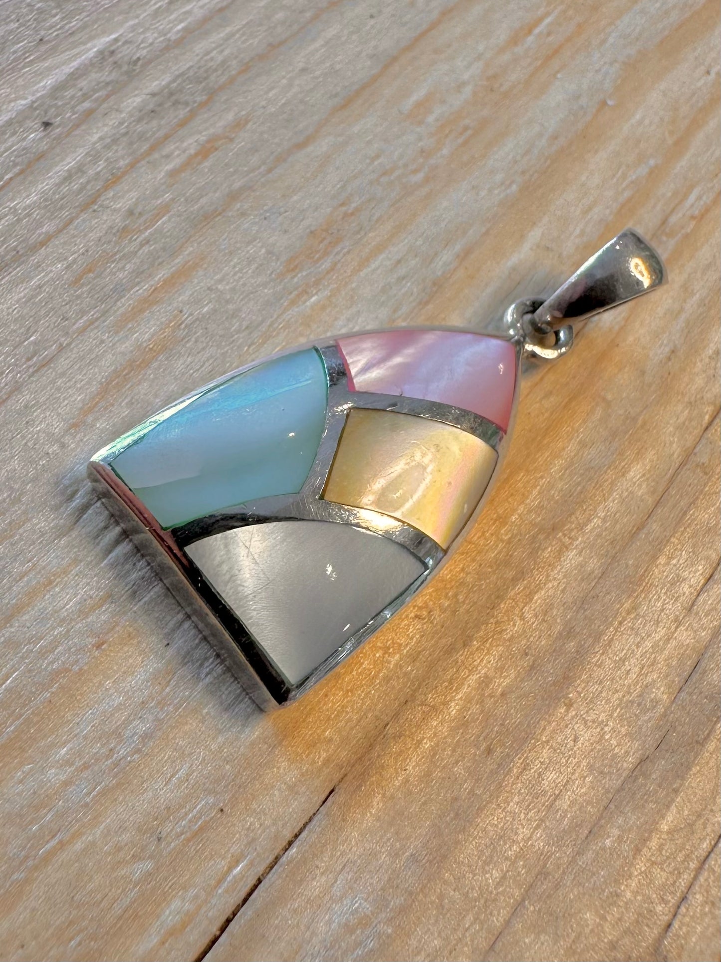 Vintage Multi Coloured Mother of Pearl 925 Silver Pendant