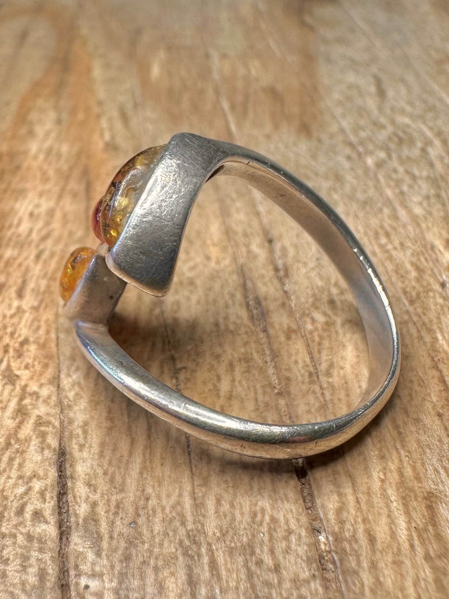 Abstract Amber 925 Sterling Silver Size N Ring