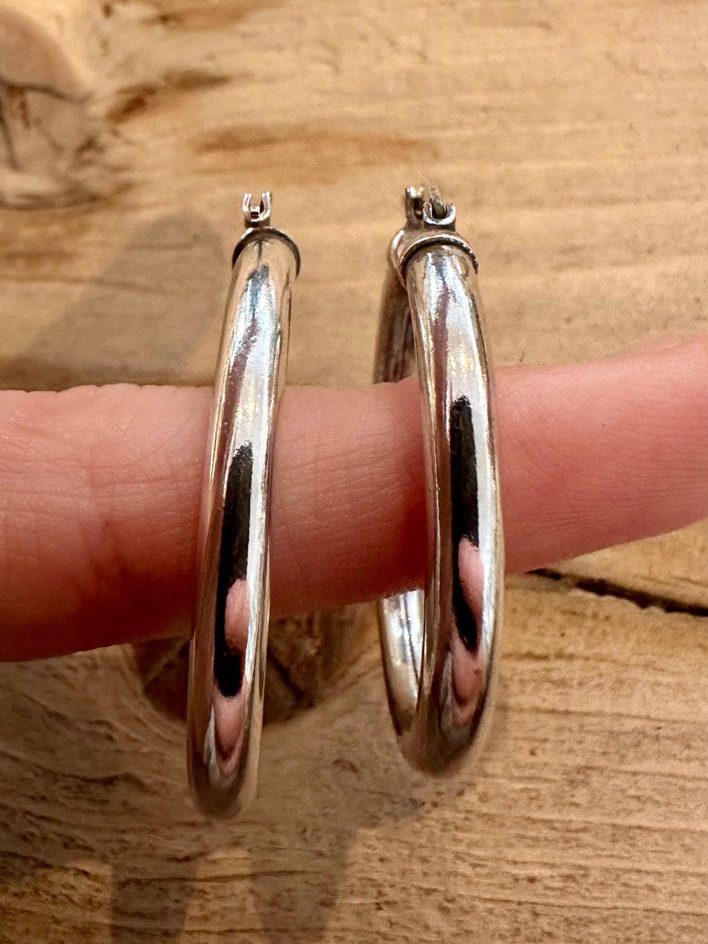 Vintage Thick Rounded Oval 925 Silver Hoop Earrings