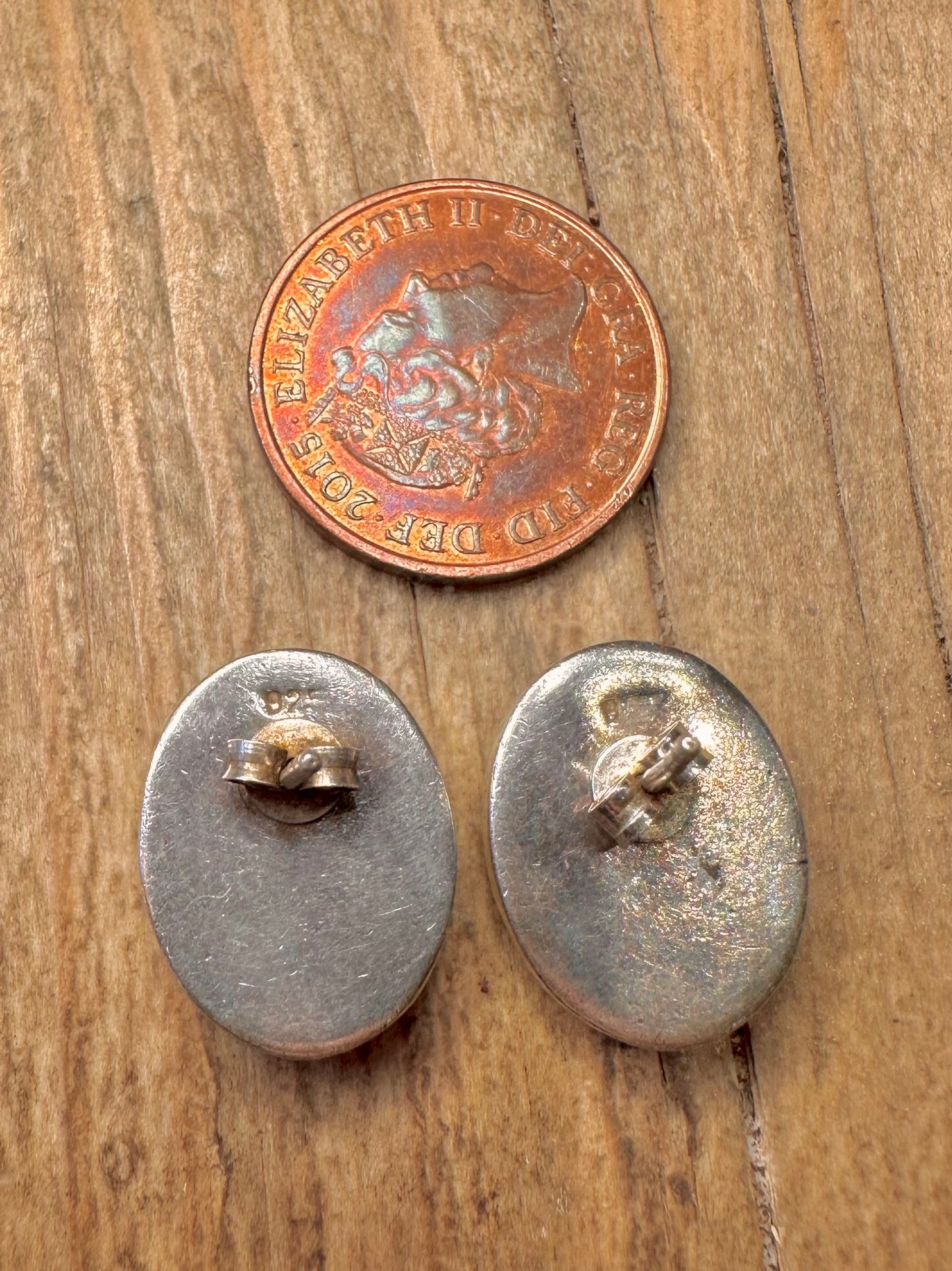 Vintage Malachite Oval Stud 925 Sterling Silver Earrings