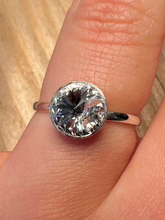 Modern CZ Shiny Stone 925 Sterling Silver Size P Ring