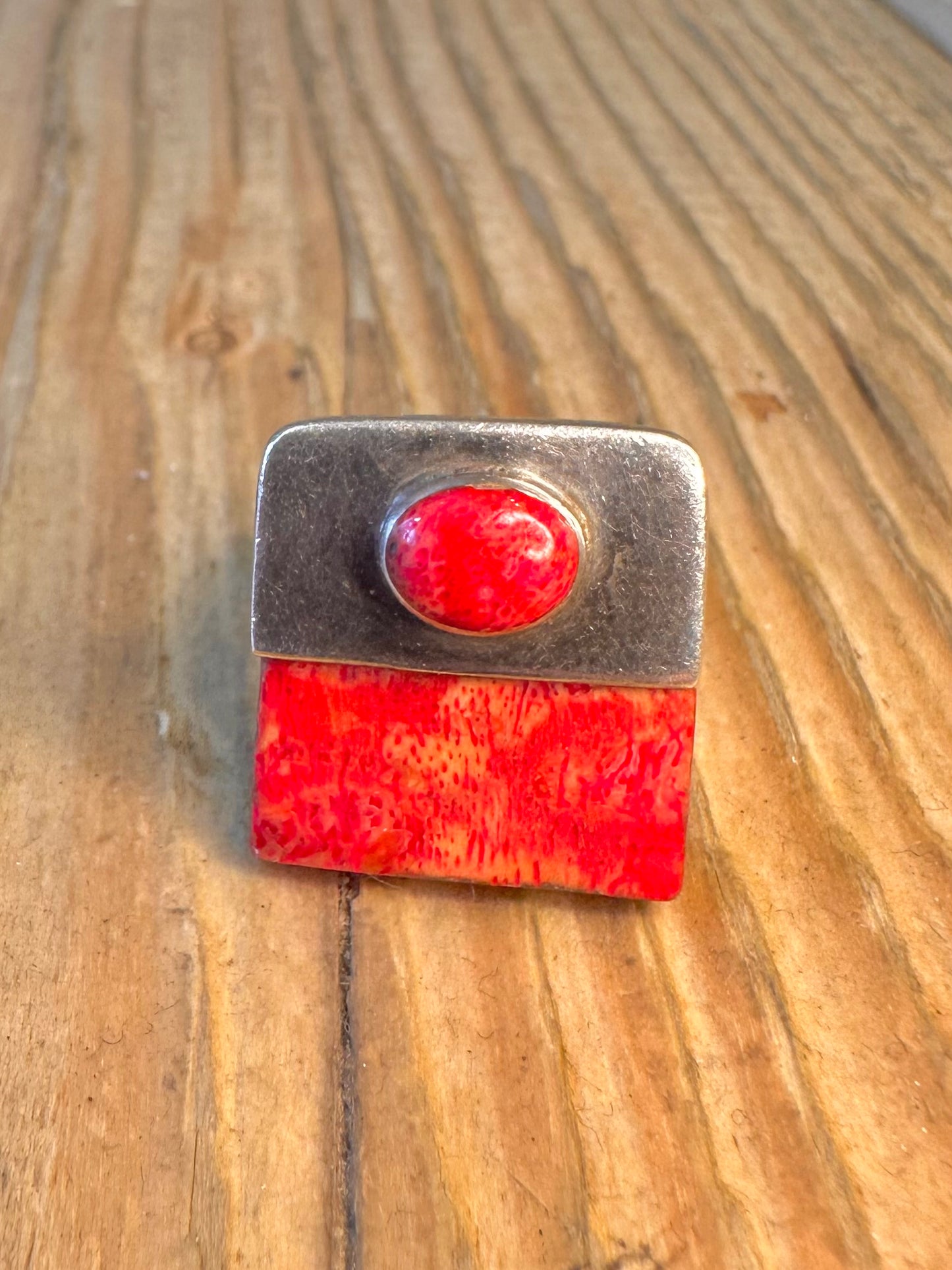Abstract Coral Square 925 Sterling Silver Size N Ring