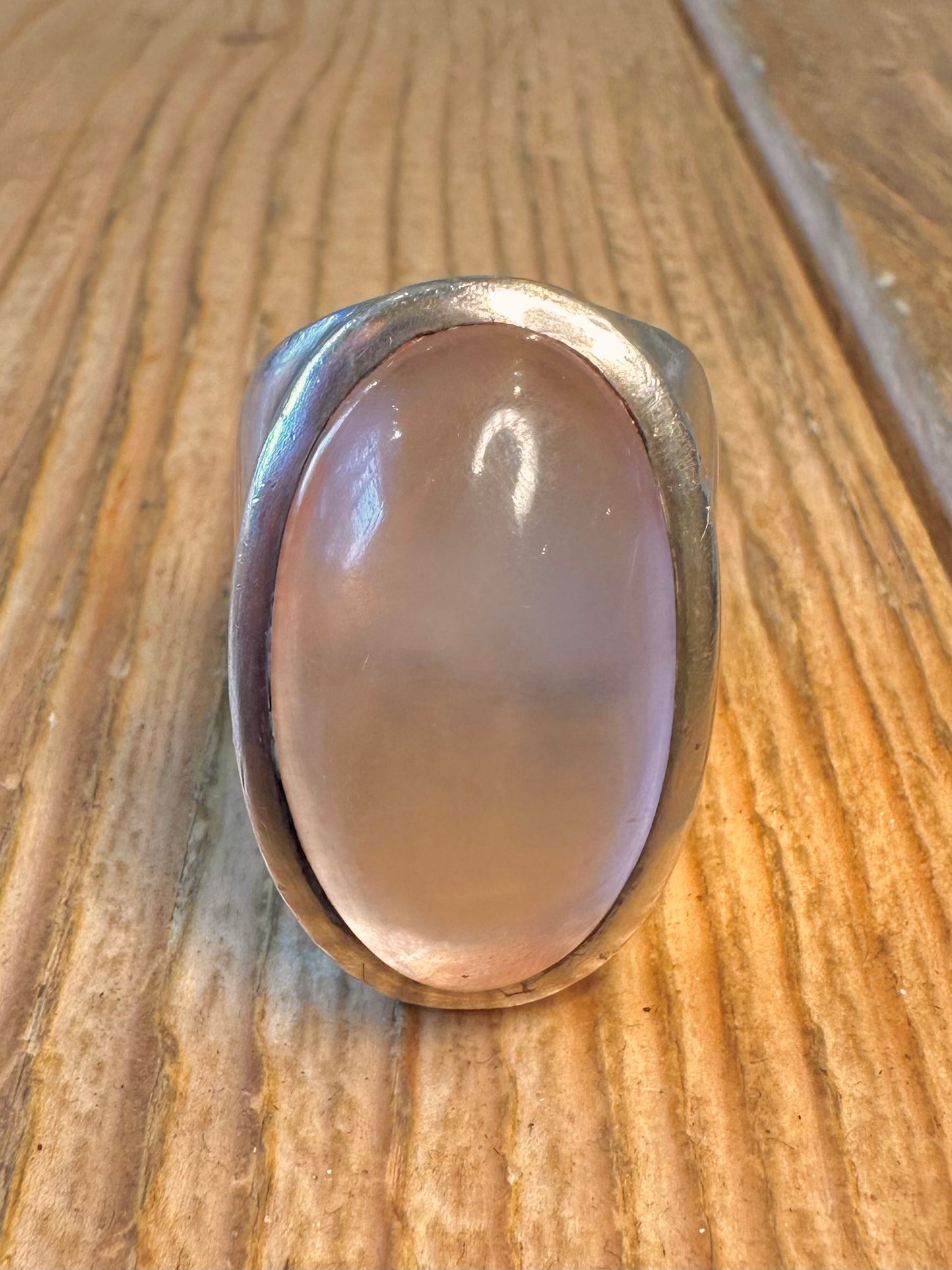 Rose Quarts Oval Chunky Solid 925 Sterling Silver Size P Ring