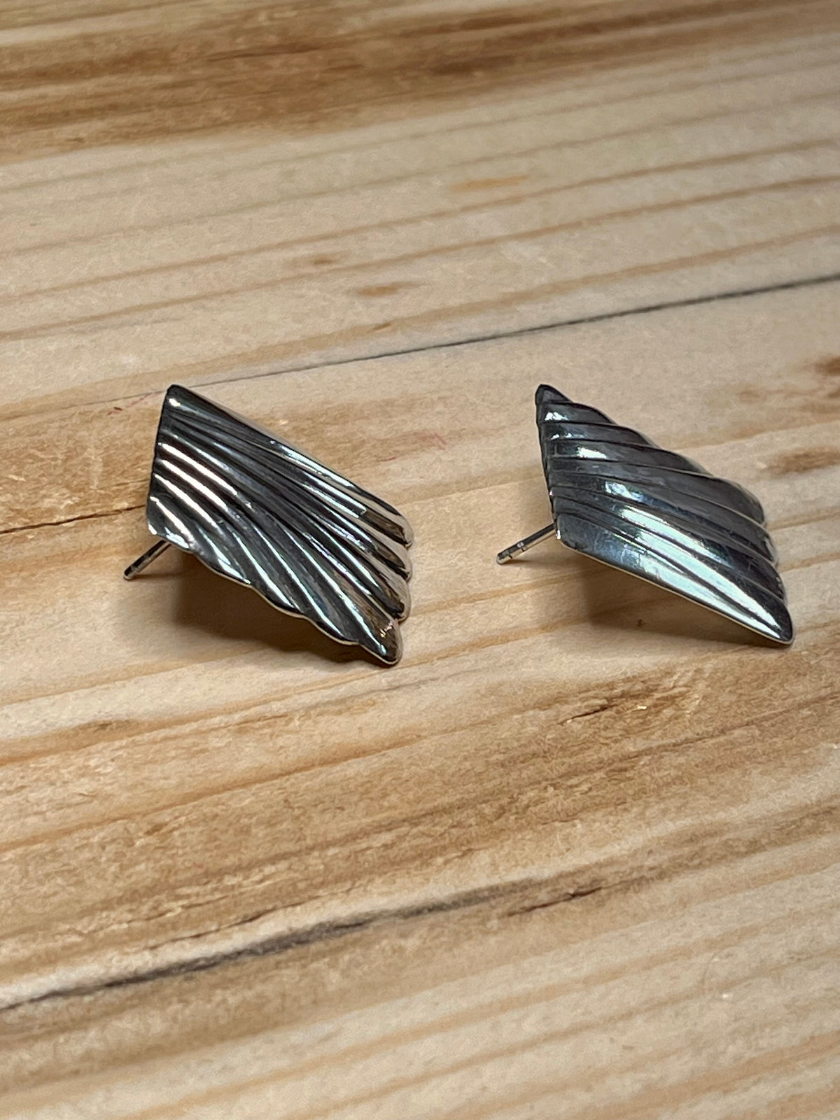 Square Pleated 925 Sterling Silver Stud Earrings