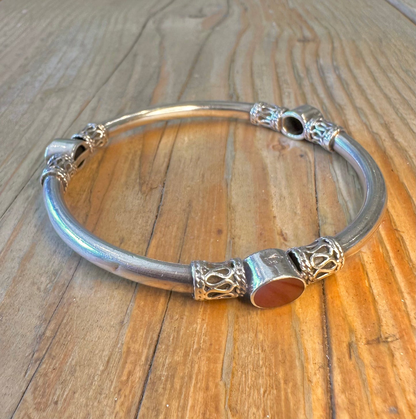 Carnelian 1995 Bali Style 925 Sterling Silver Bangle