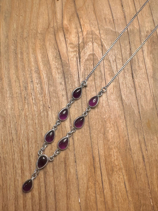 Vintage Amethyst Tear Drop 925 Sterling Silver 15.5 to 17.5 inch Necklace