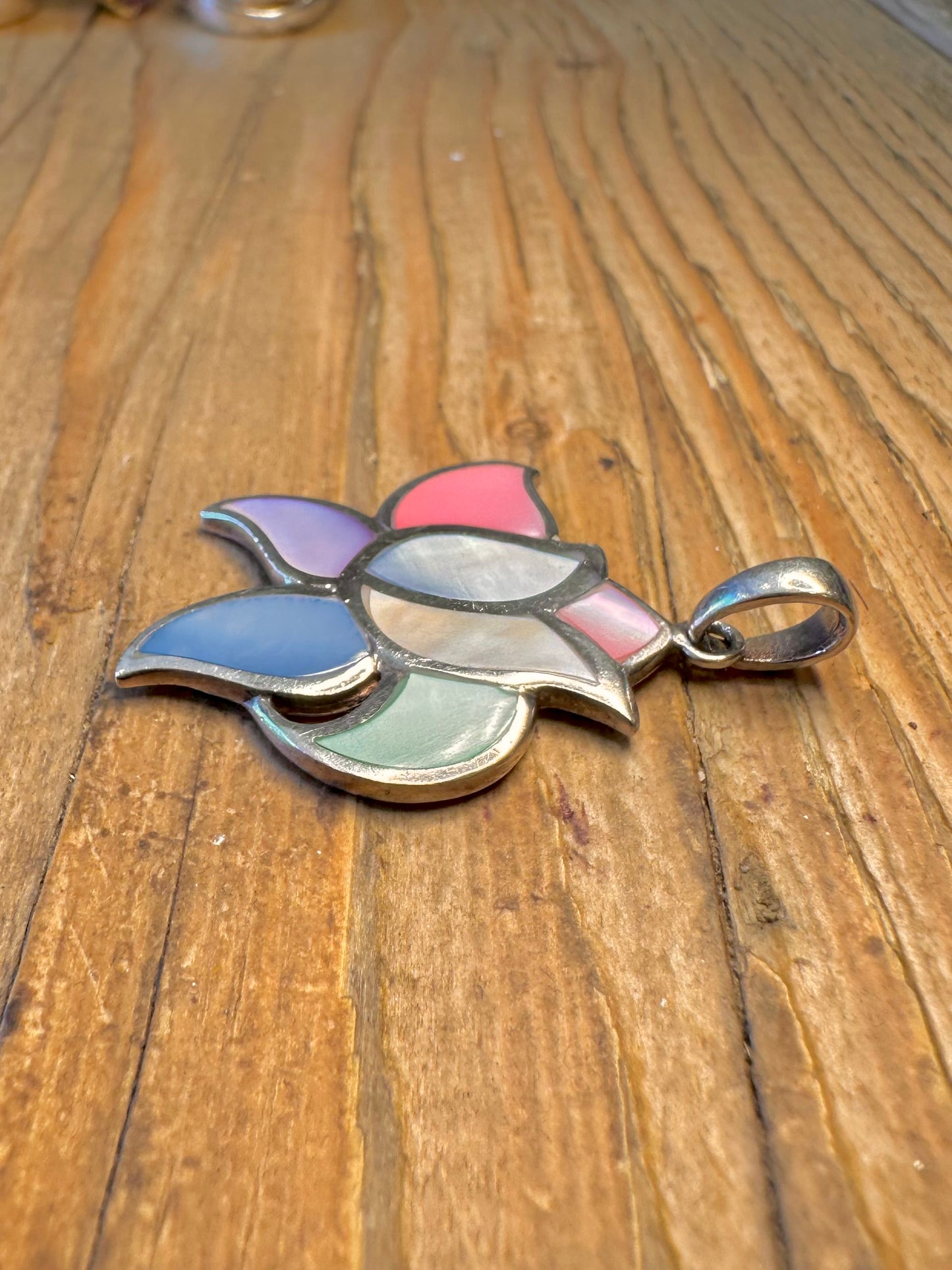 Multi Coloured Mother of Pearl 925 Sterling Silver Pendant