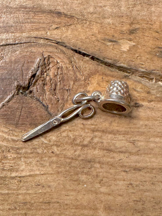 Vintage Scissors and Thimble 925 Silver Pendant