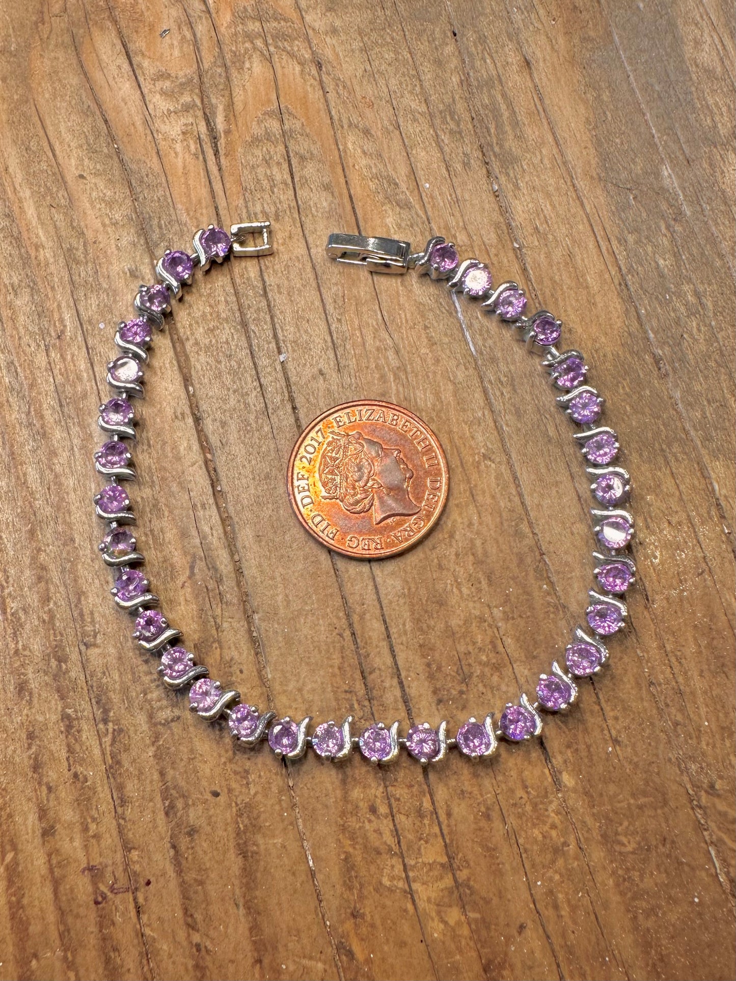 Purple Gemstone Tennis 925 Sterling Silver 7.5 inch Bracelet