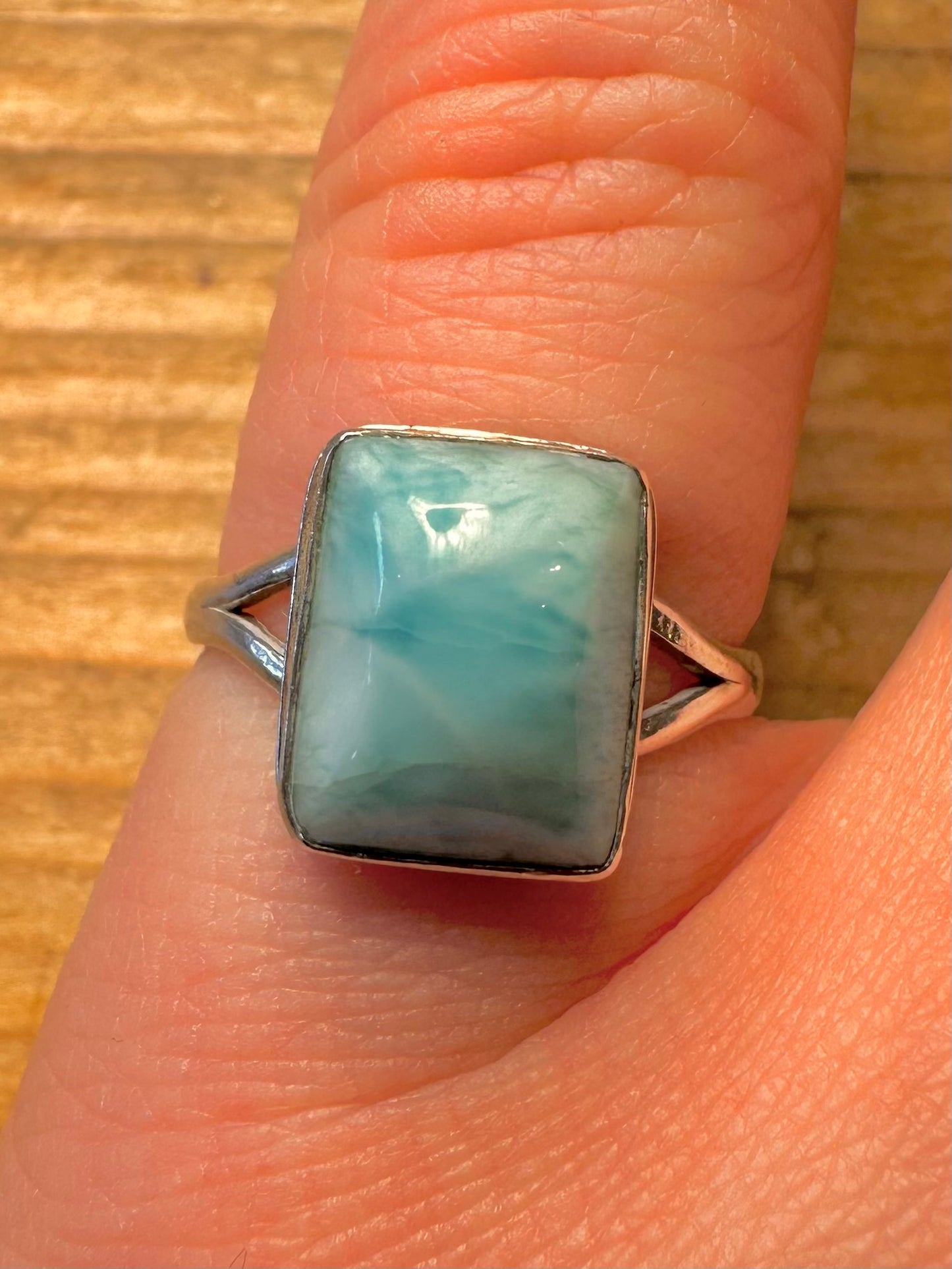Vintage Larimar Rectangle 925 Sterling Silver Size M1/2 Ring