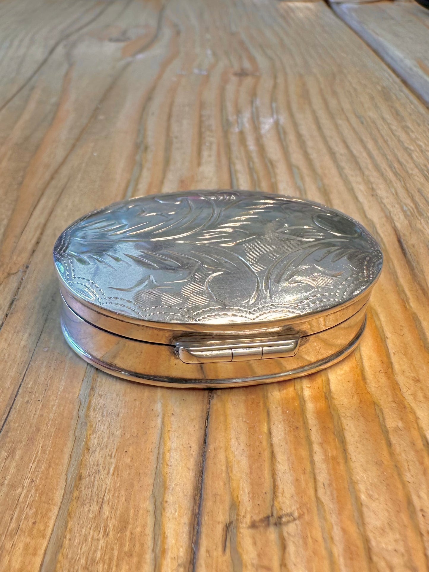 Large Engraved 1996 Oval Pill Box 935 Sterling Silver Collectable