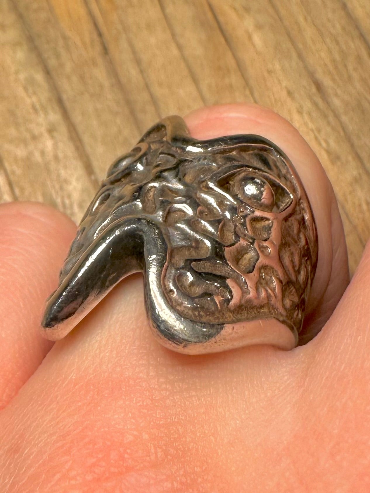 Abstract Textured Face 925 Sterling Silver Size P1/2 Ring