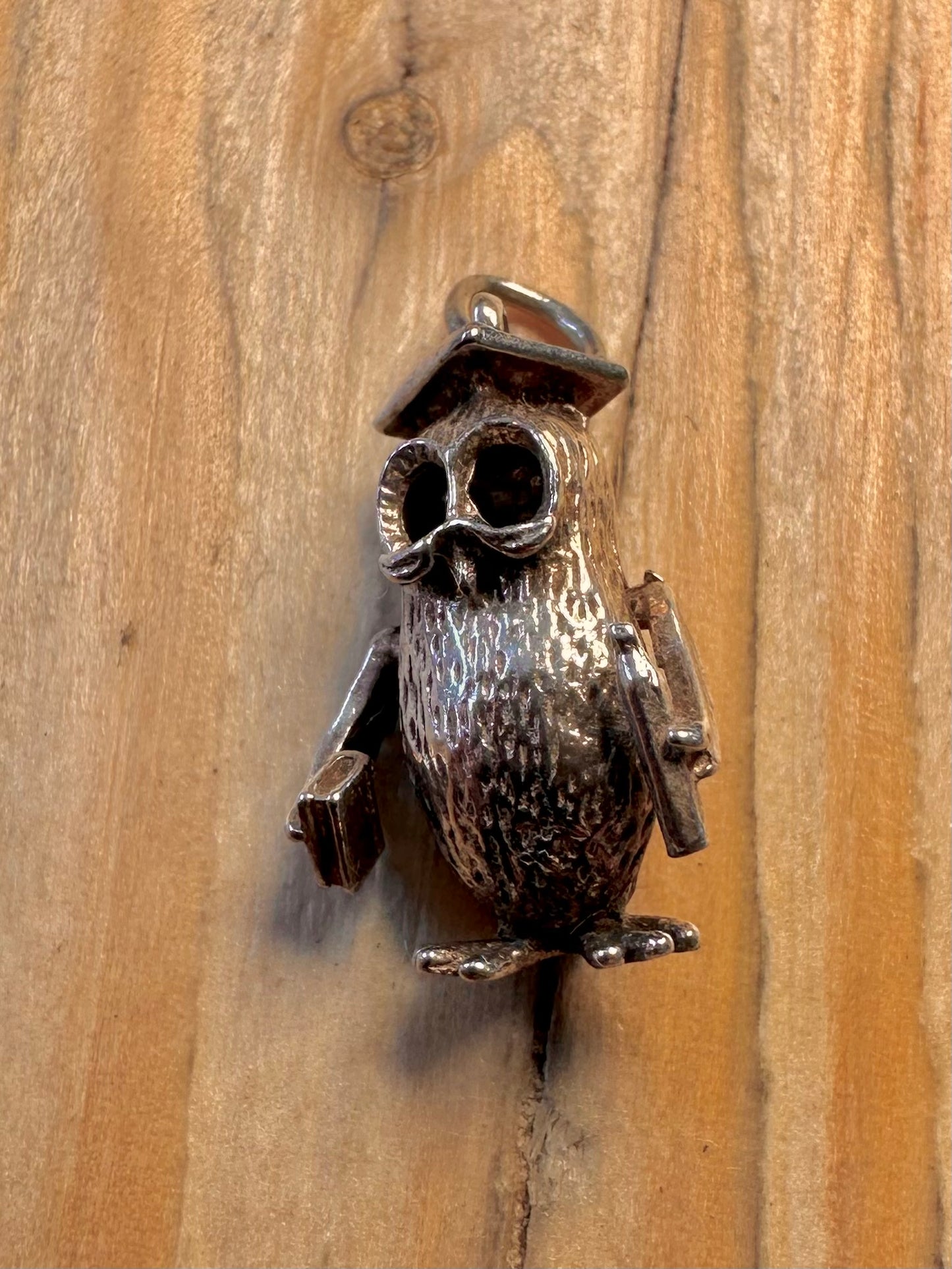 Vintage Moving Owl Professor 925 Sterling Silver Charm Pendant