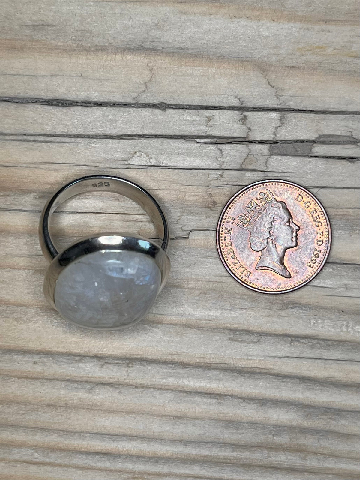 Large Oval Moonstone 925 Sterling Silver Size Q Ring