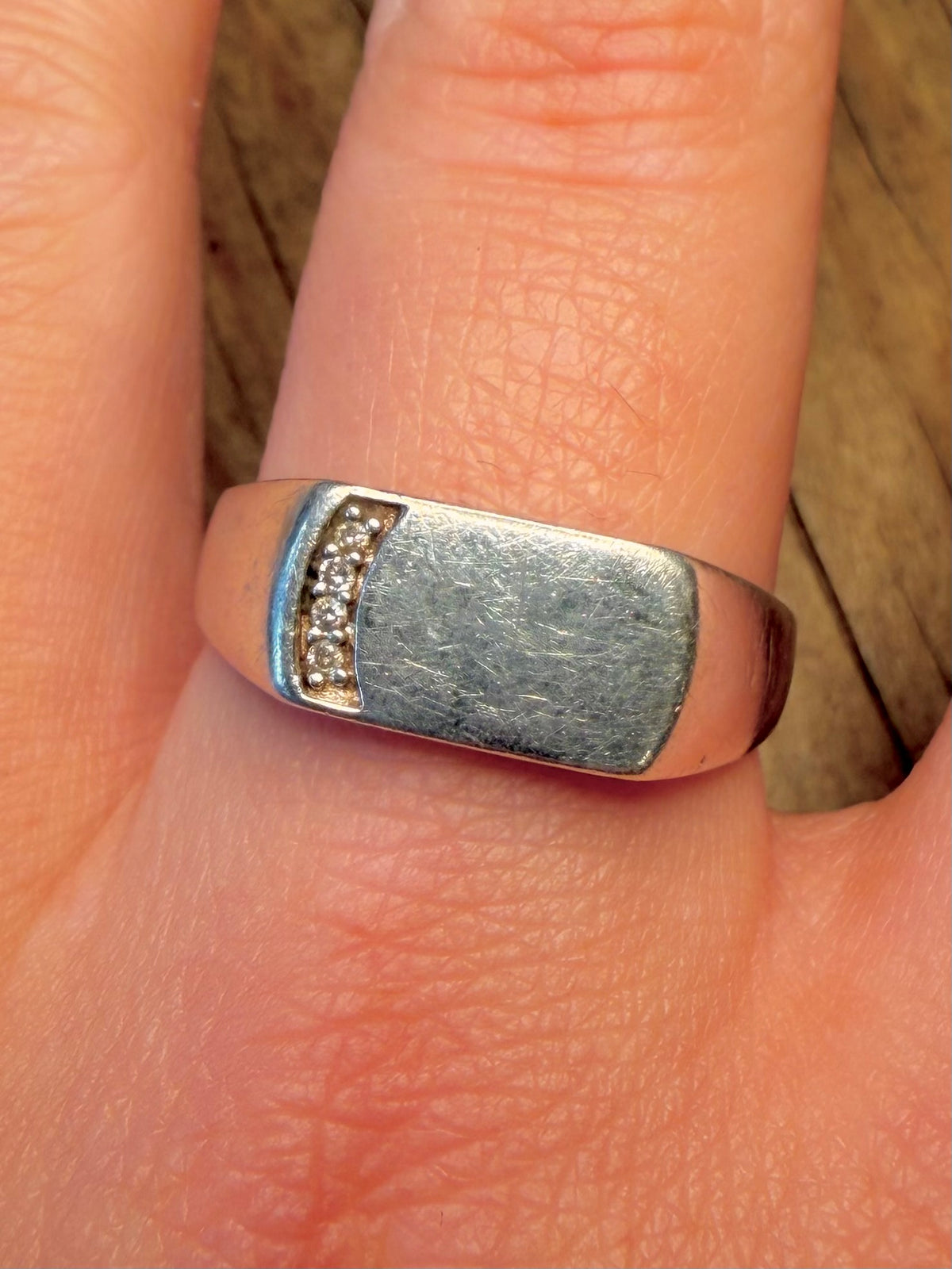 Rectangle Signet Diamond 925 Sterling Silver Size U1/2 Ring