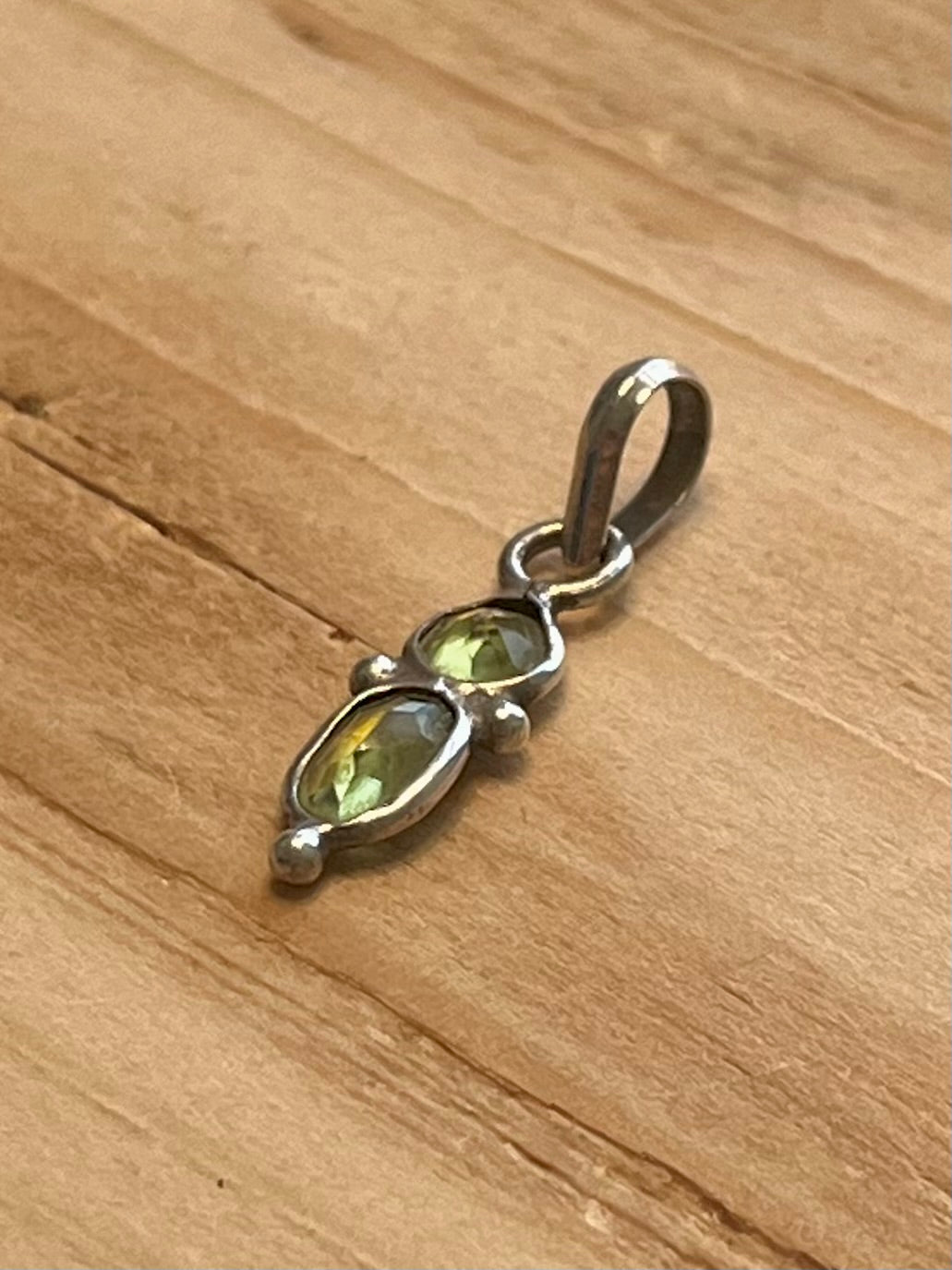 Small Double Peridot 925 Sterling Silver Pendant