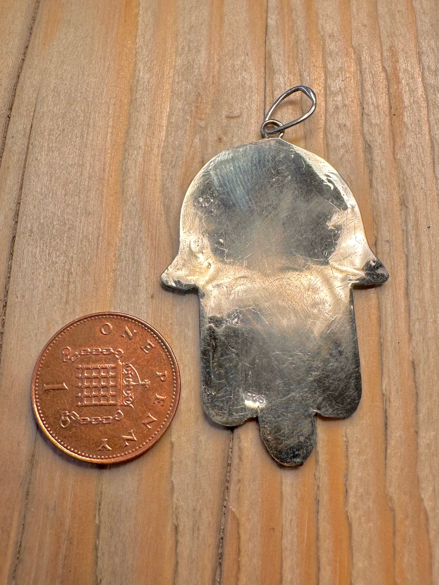 Vintage Hamsa Multicoloured Inlay 925 Sterling Silver Pendant