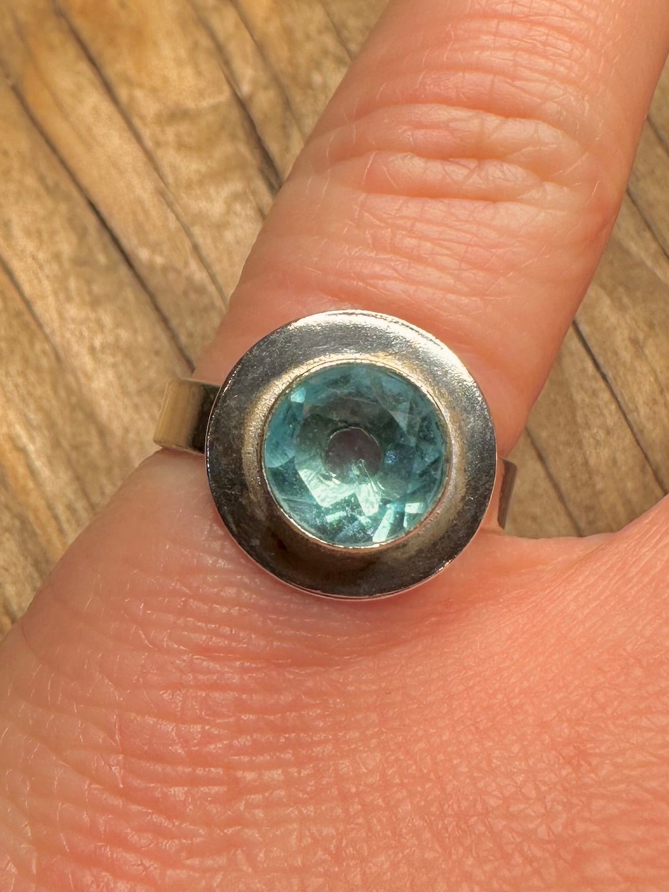 Abstract Blue Stone 925 Sterling Silver Size N Ring