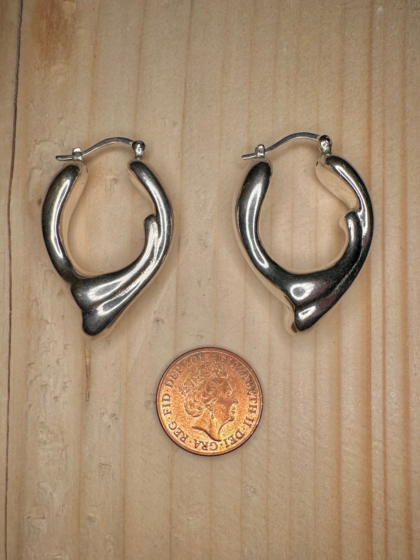 Abstract Modernist Hoop 925 Sterling Silver Earrings