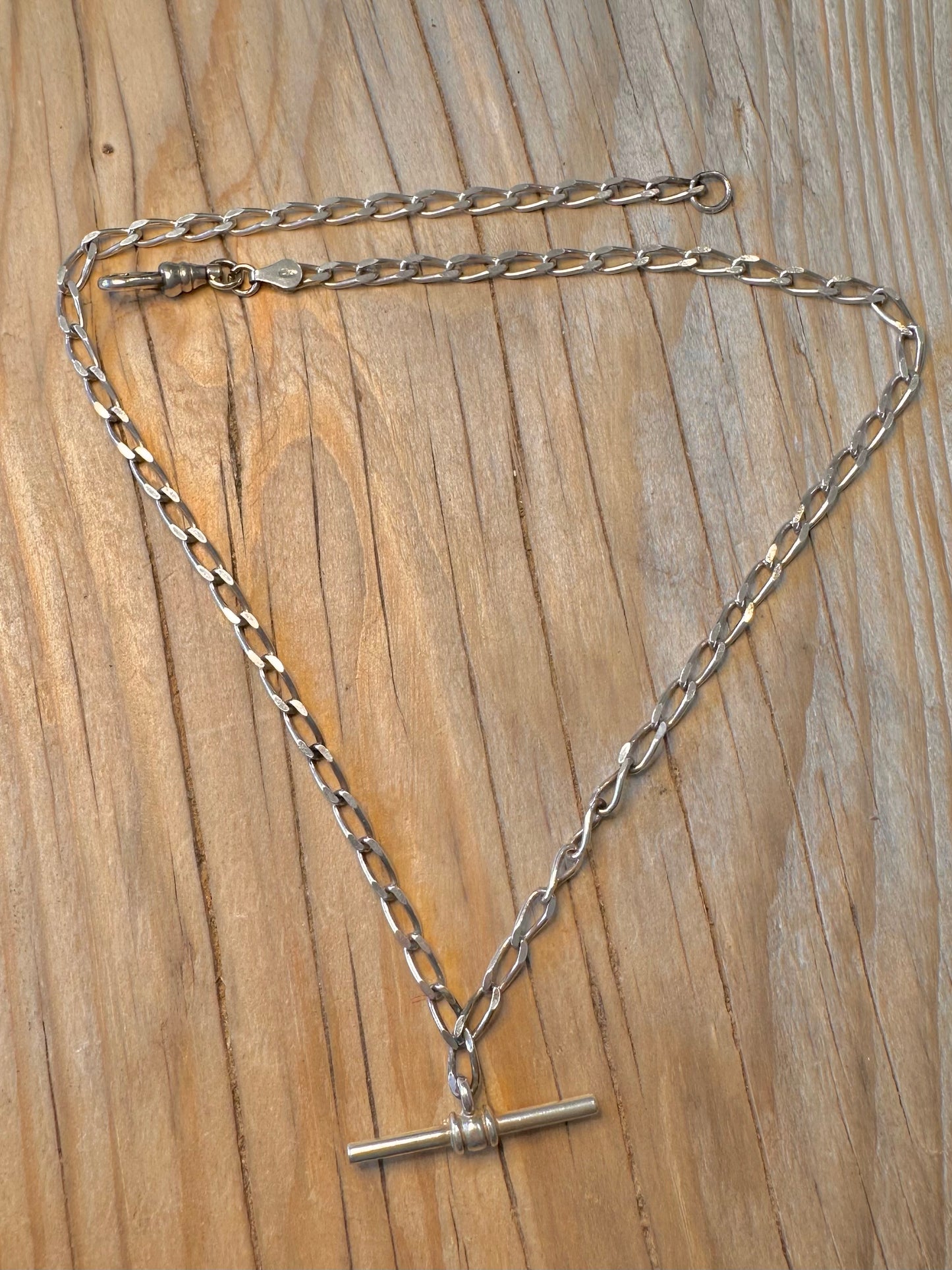 Vintage Long Curb Link T Bar Albert Clasp 925 Silver Italian 16.5 inch Necklace
