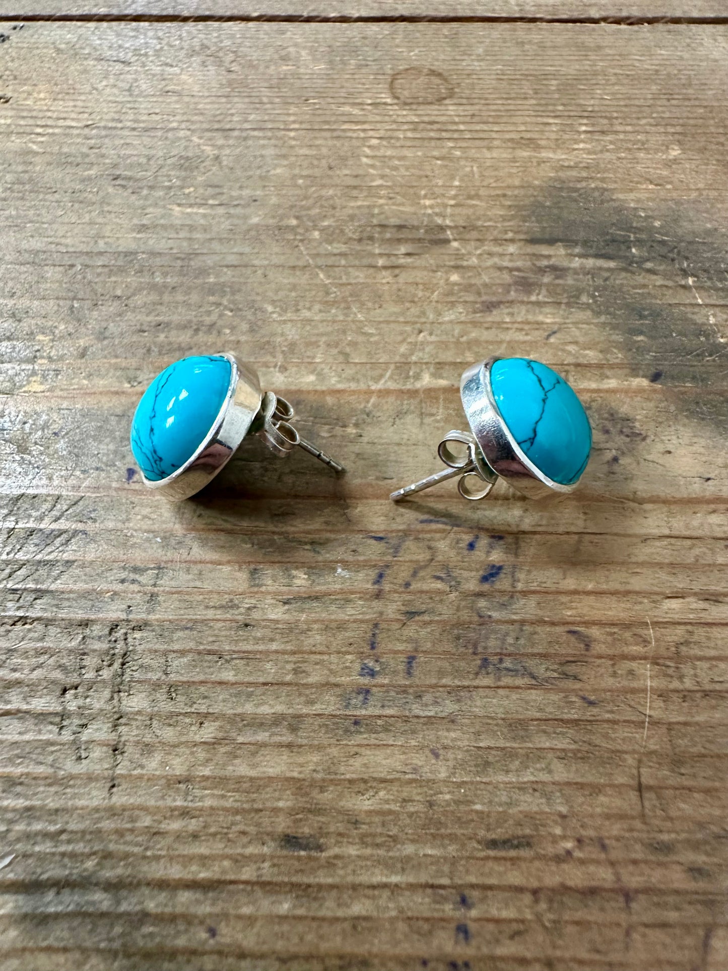 Modern Polished Turquoise Stud 925 Silver Earrings