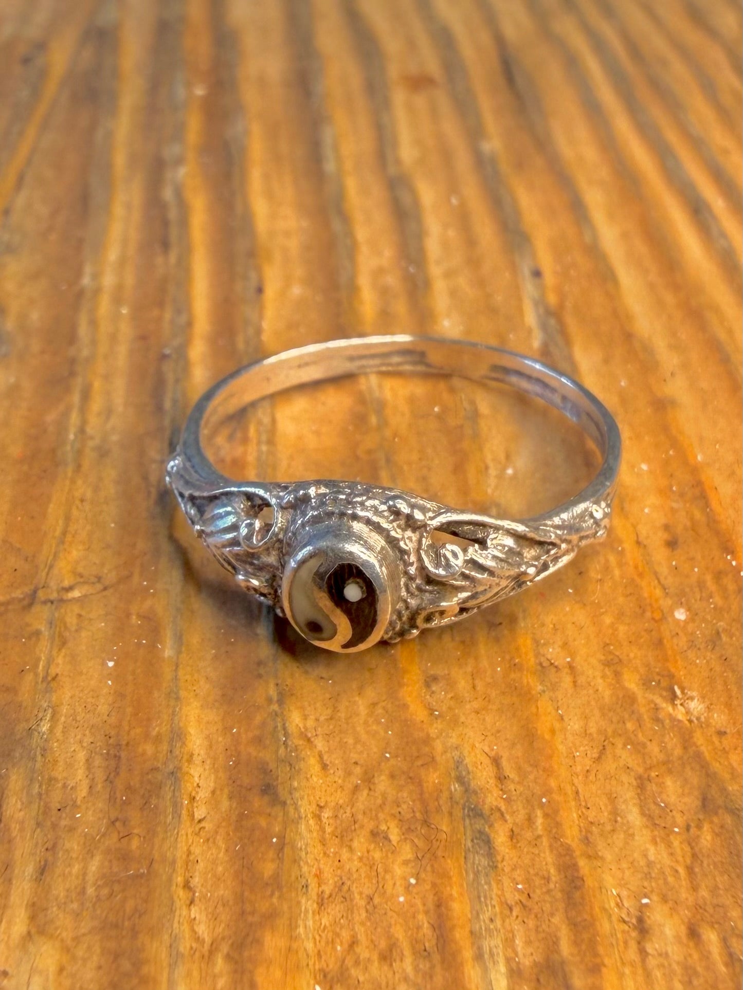 Ying and Yang Ornate Design 925 Sterling Silver Size P Ring