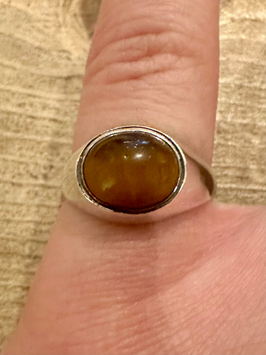 Vintage Tigers Eye 925 Silver Size M Ring