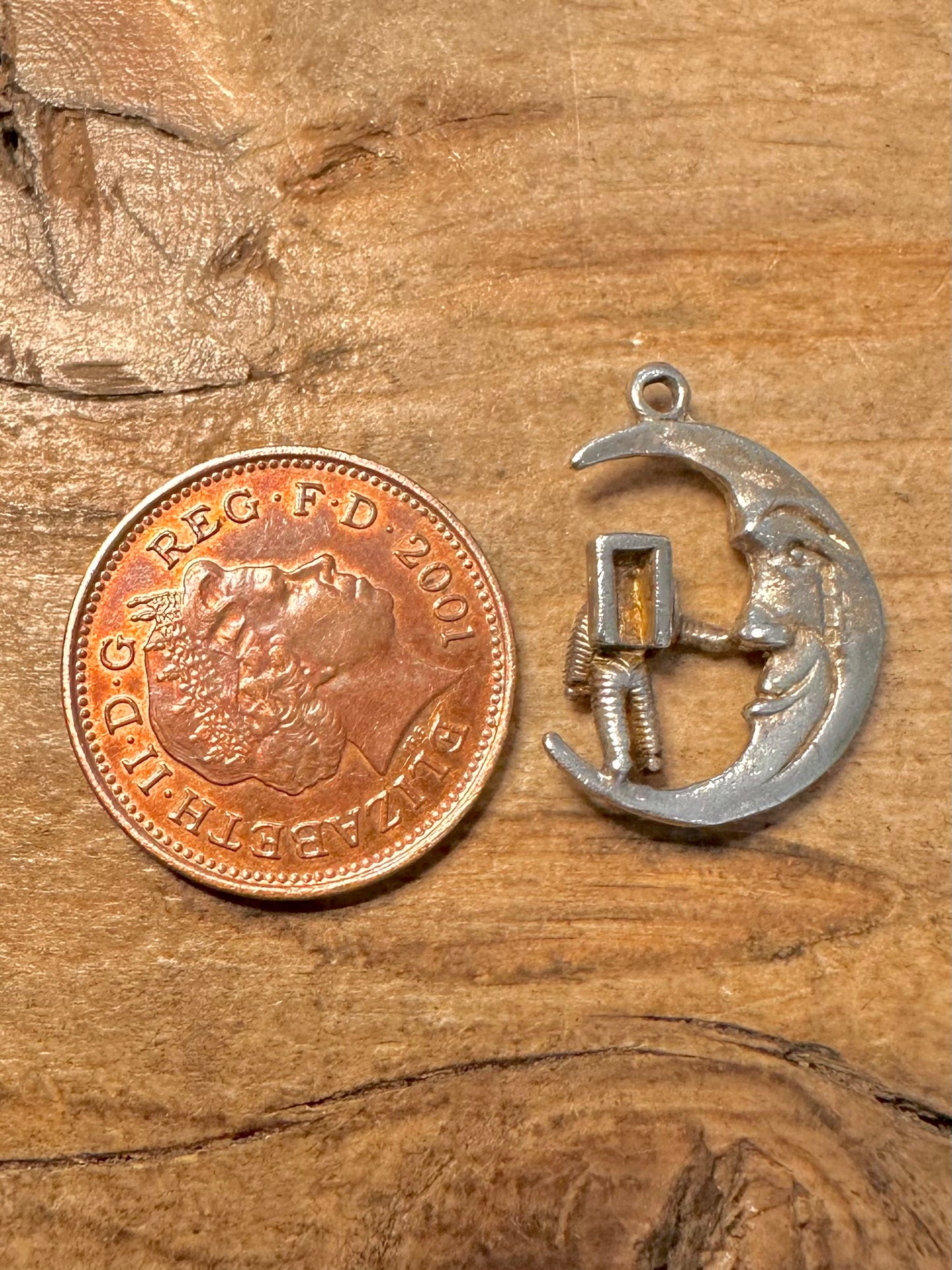 Vintage Spaceman on the Moon 925 Silver Pendant