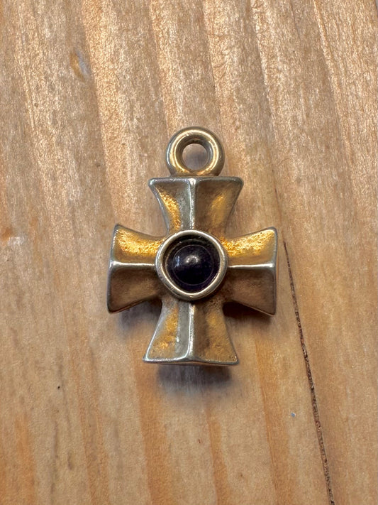Vintage 1994 Maltese Cross Lapis Gold on 925 Sterling Silver Pendant