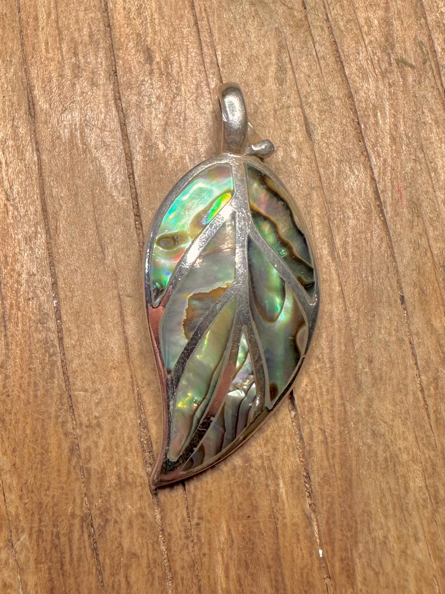 Modern Abalone Leaf Design 925 Sterling Silver Pendant
