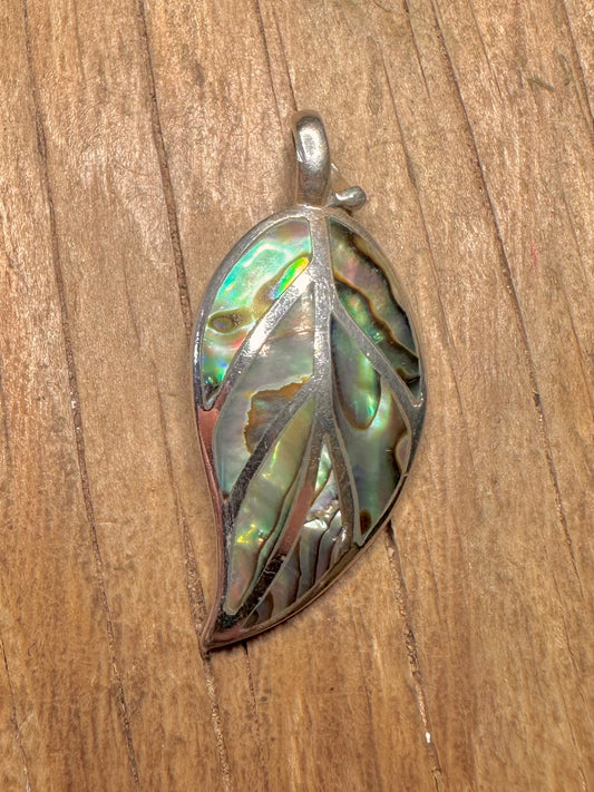 Modern Abalone Leaf Design 925 Sterling Silver Pendant
