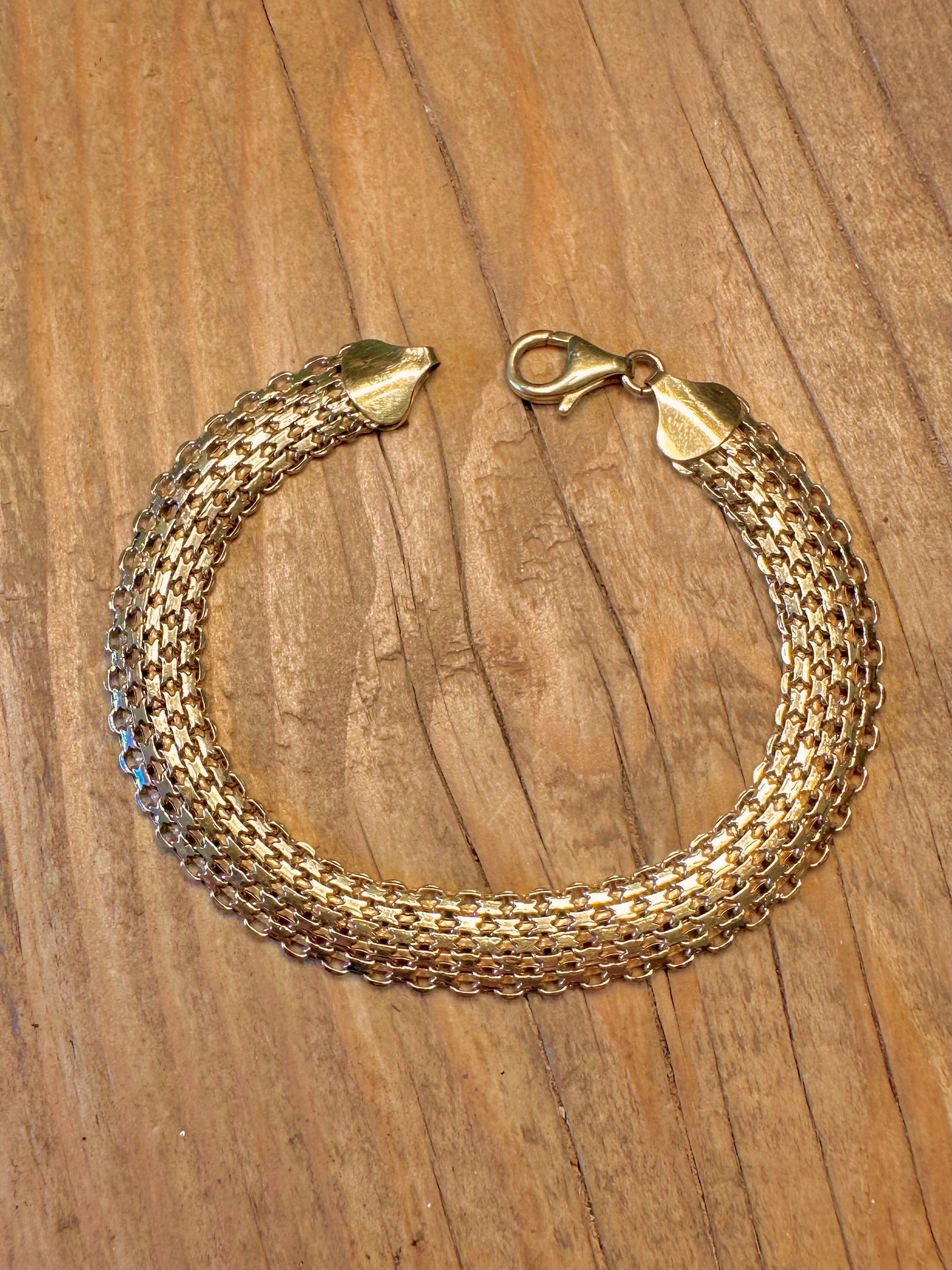 9ct Gold Bismarck Woven Chain Marker ALd 7.5 inch Bracelet