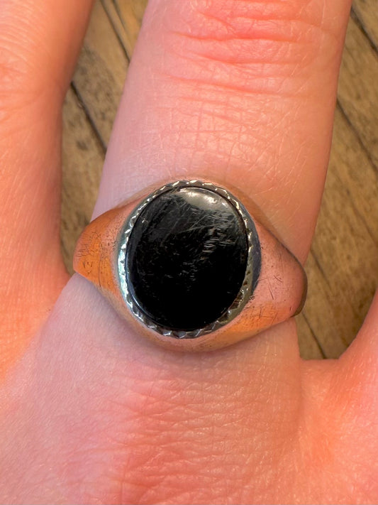 Onyx Signet Gold on 925 Sterling Silver Size W Ring