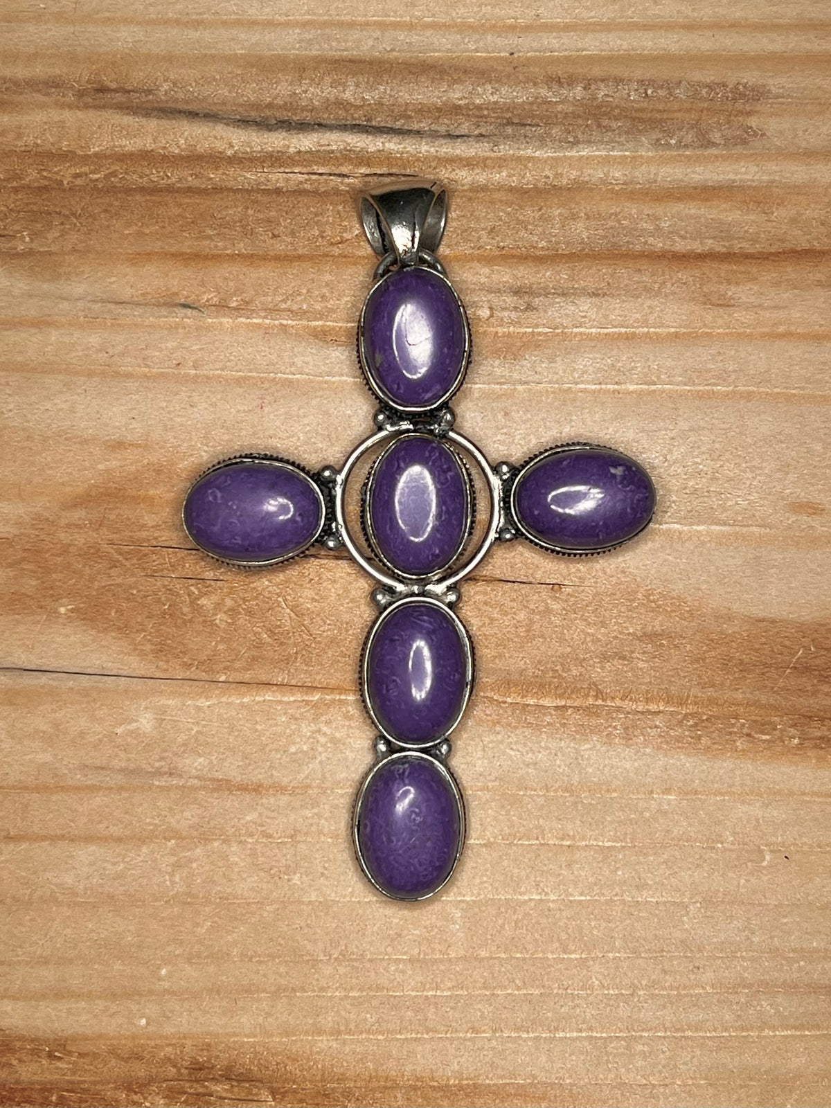 Large Purple Charoite Cross 925 Sterling Silver Pendant