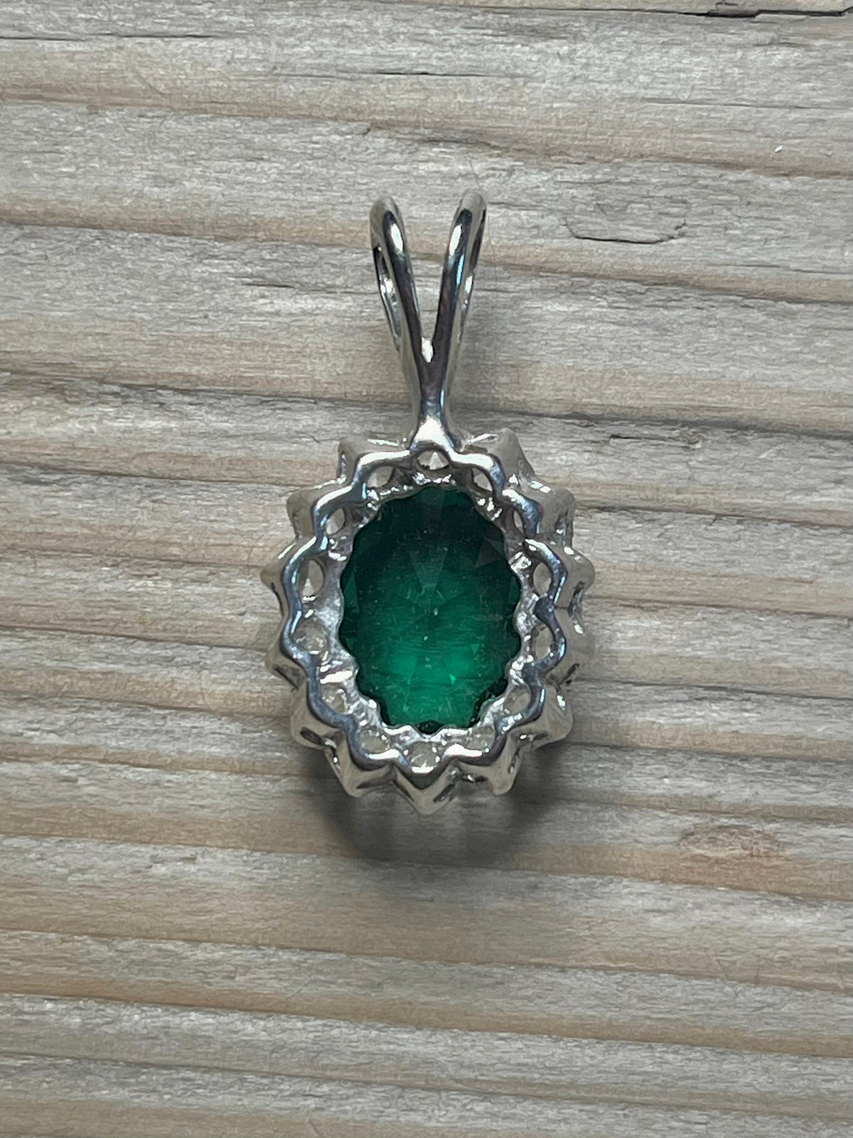 Oval Emerald Coloured Gemstone and White Stone 925 Sterling Silver Pendant