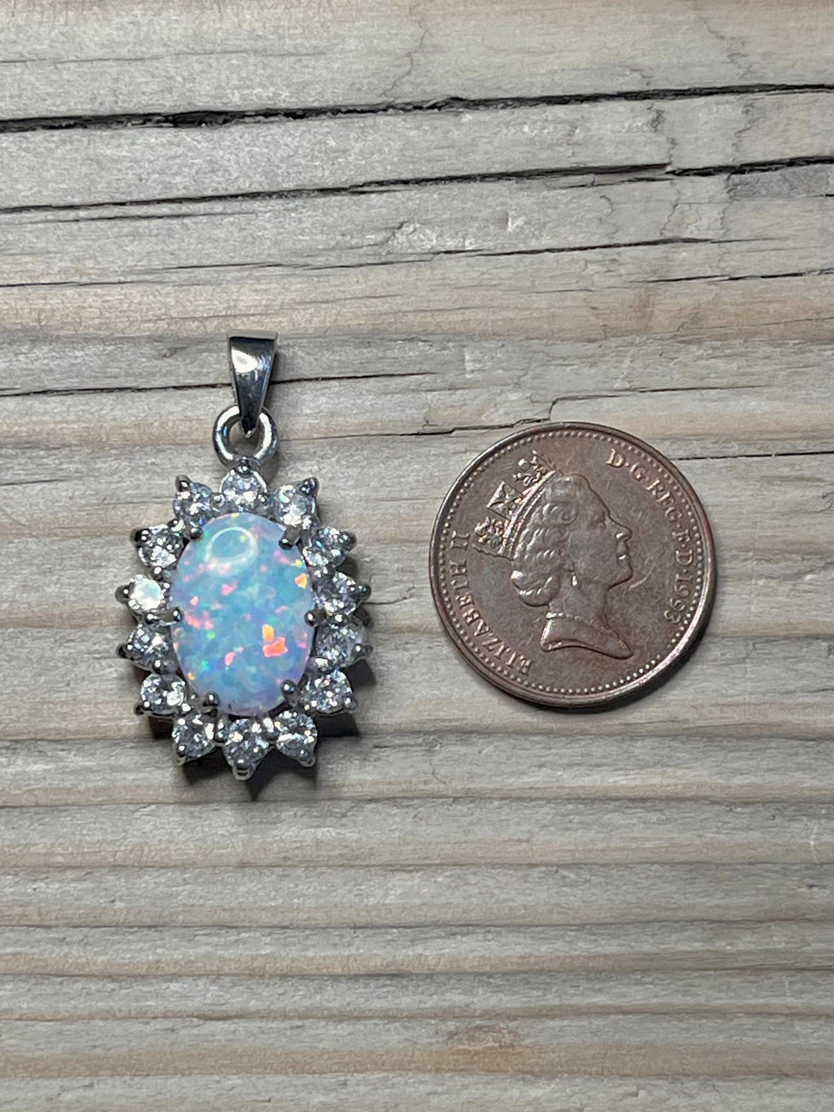 Oval Opal and White CZ 925 Sterling Silver Pendant