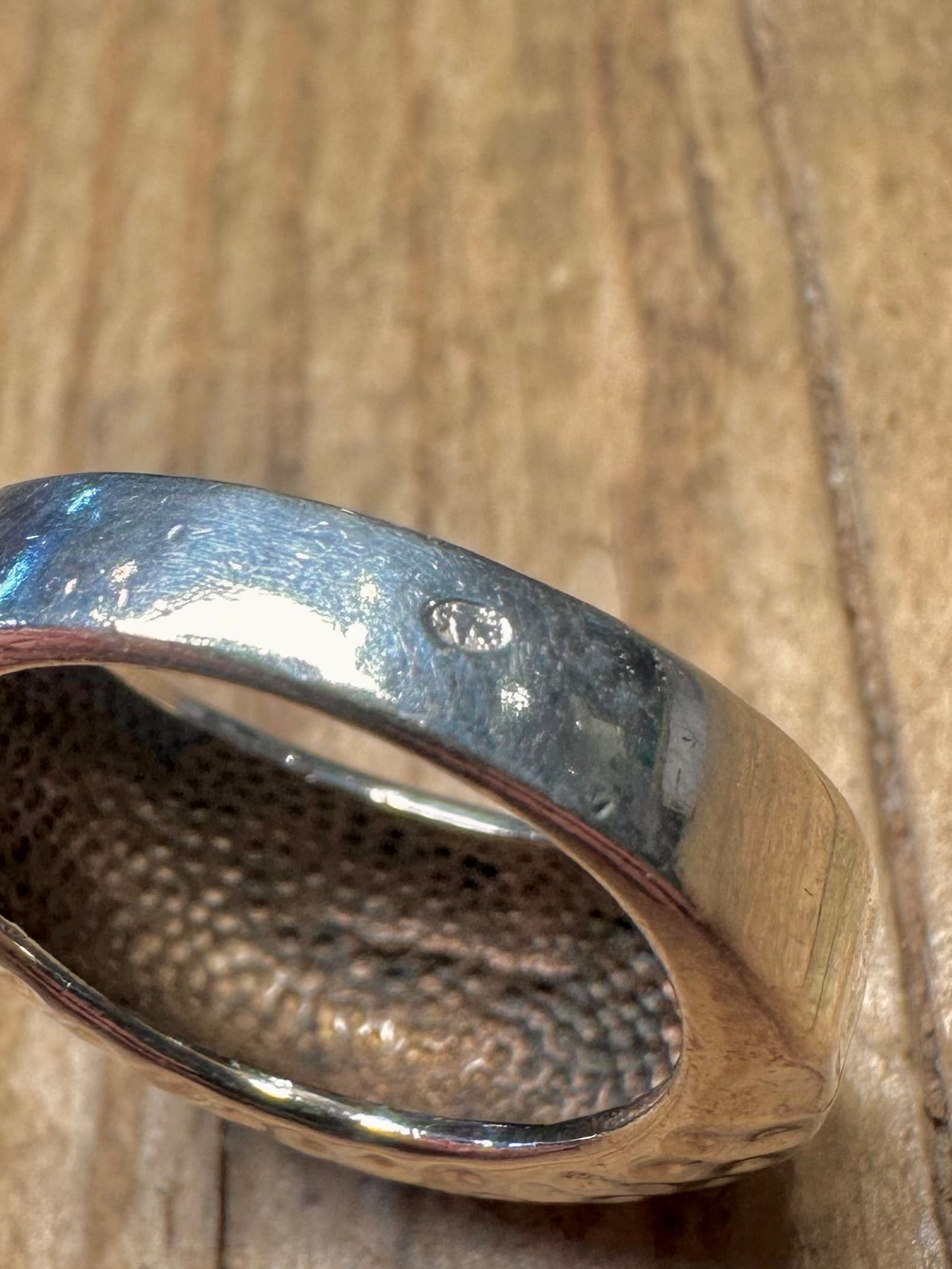 Modernist Hammered Dome 925 Sterling Silver Size N Ring